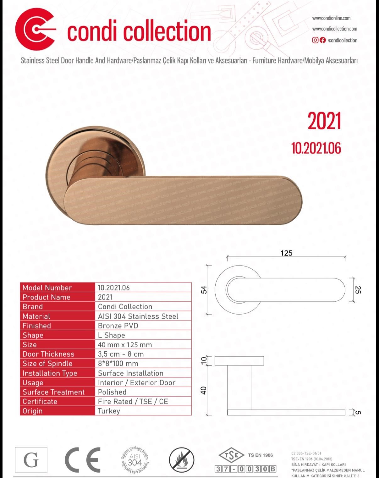 2021 Paslanmaz Çelik Kapı Kolu