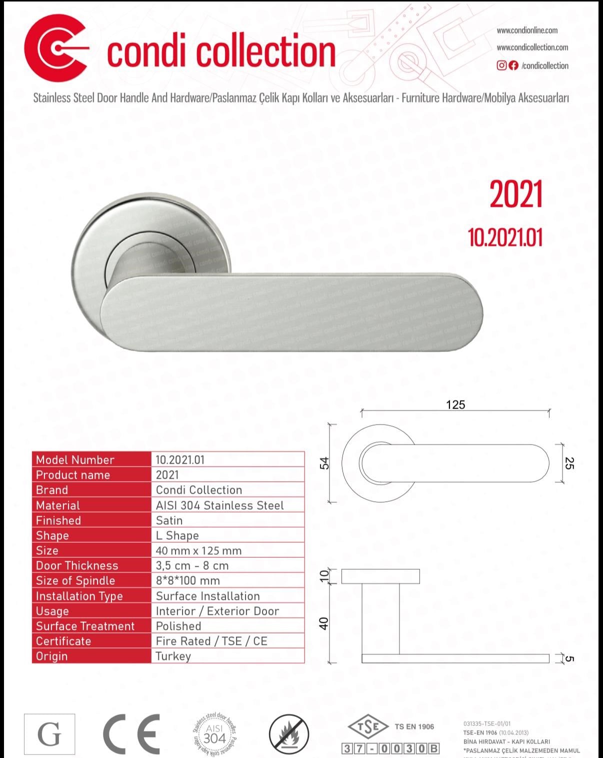 2021 Paslanmaz Çelik Kapı Kolu