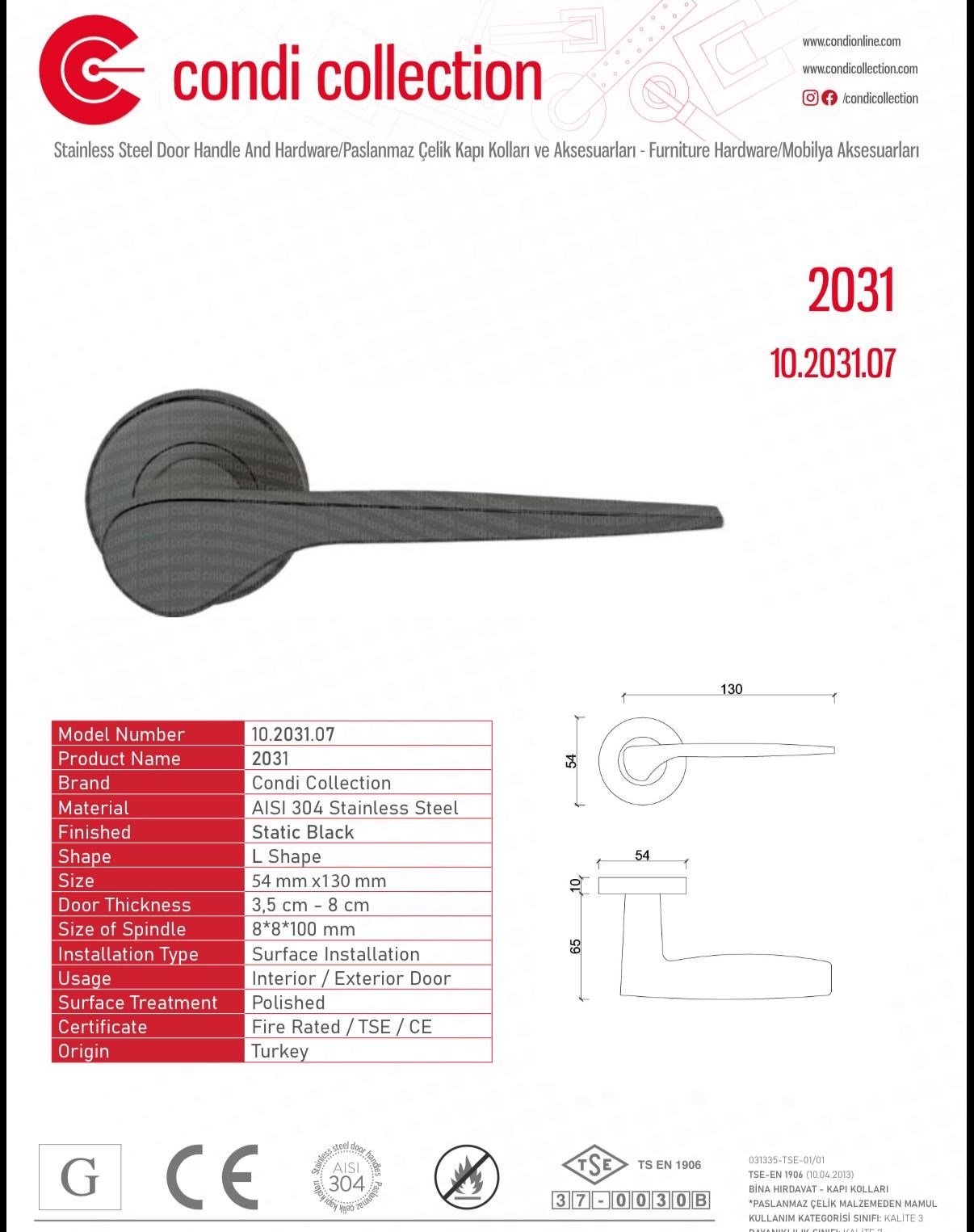 2031 Paslanmaz Çelik Kapı Kolu