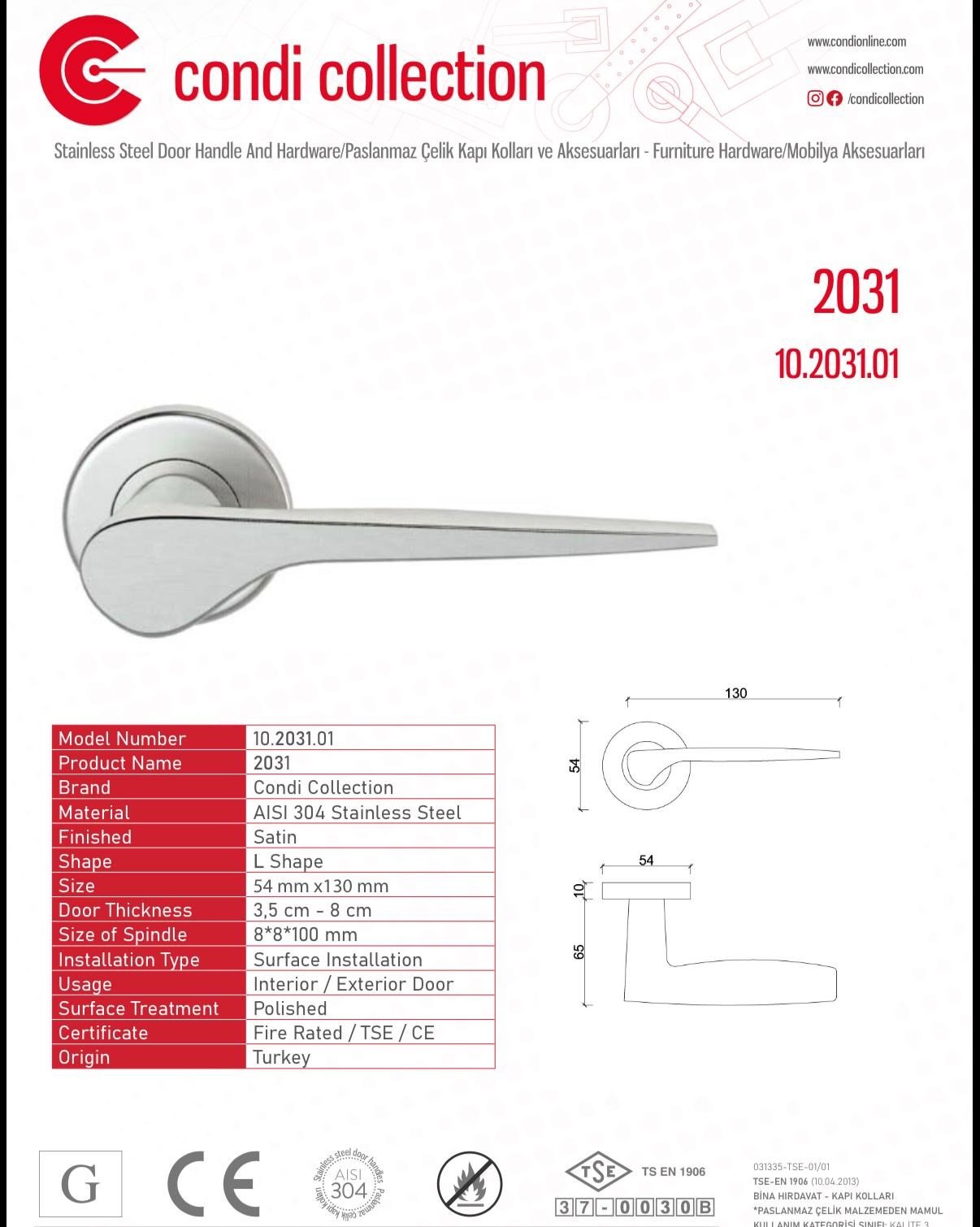 2031 Paslanmaz Çelik Kapı Kolu