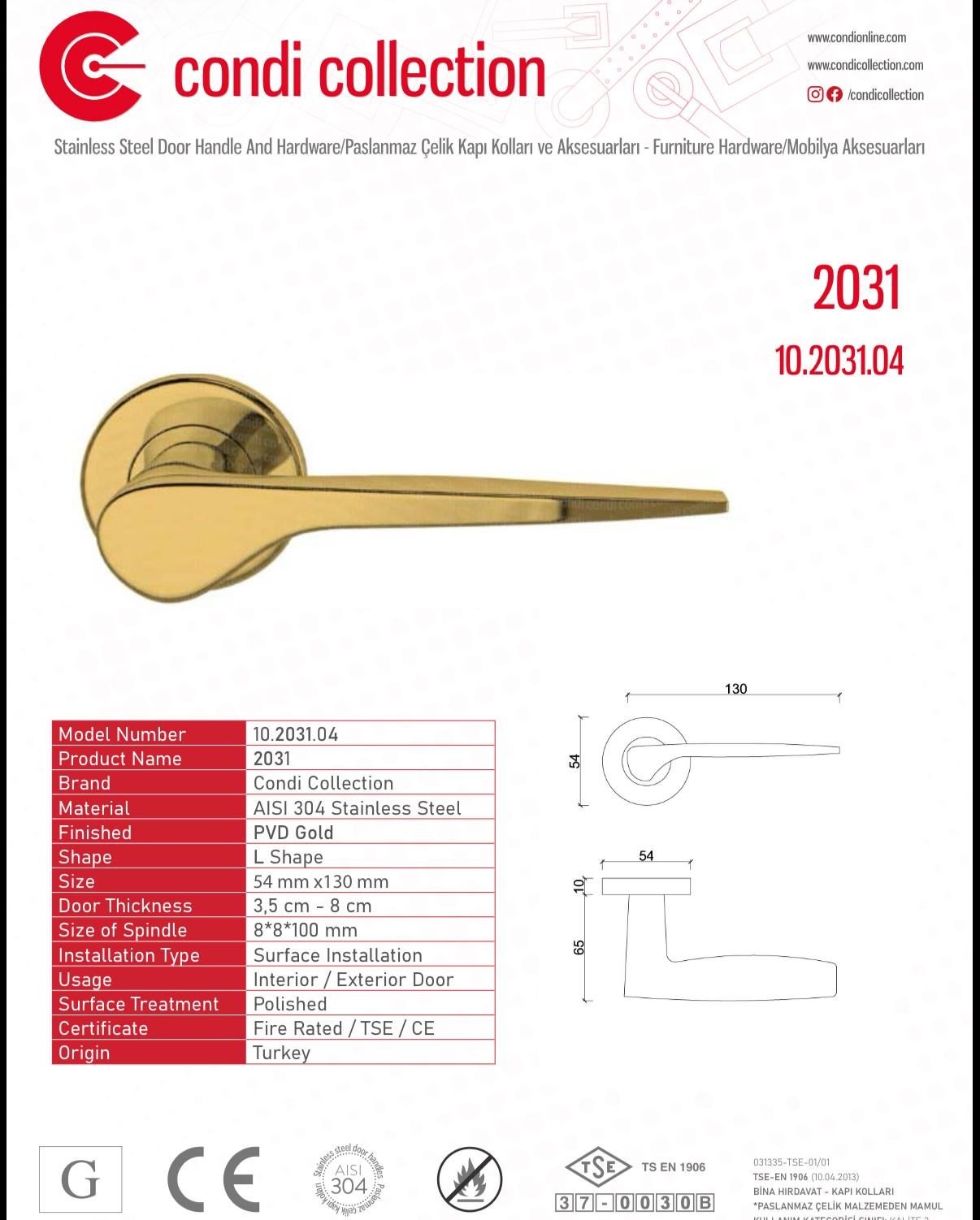2031 Paslanmaz Çelik Kapı Kolu