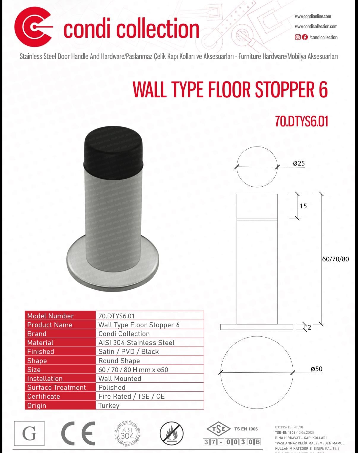 DUVAR TİPİ YER STOPER 6