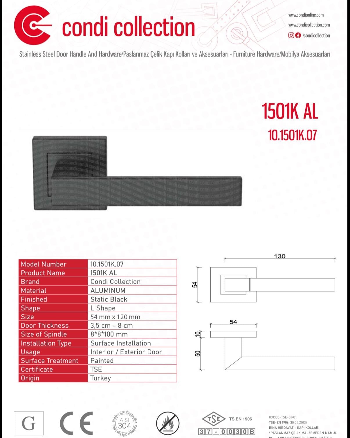 LAMA ALÜMİNYUM KAPI KOLU