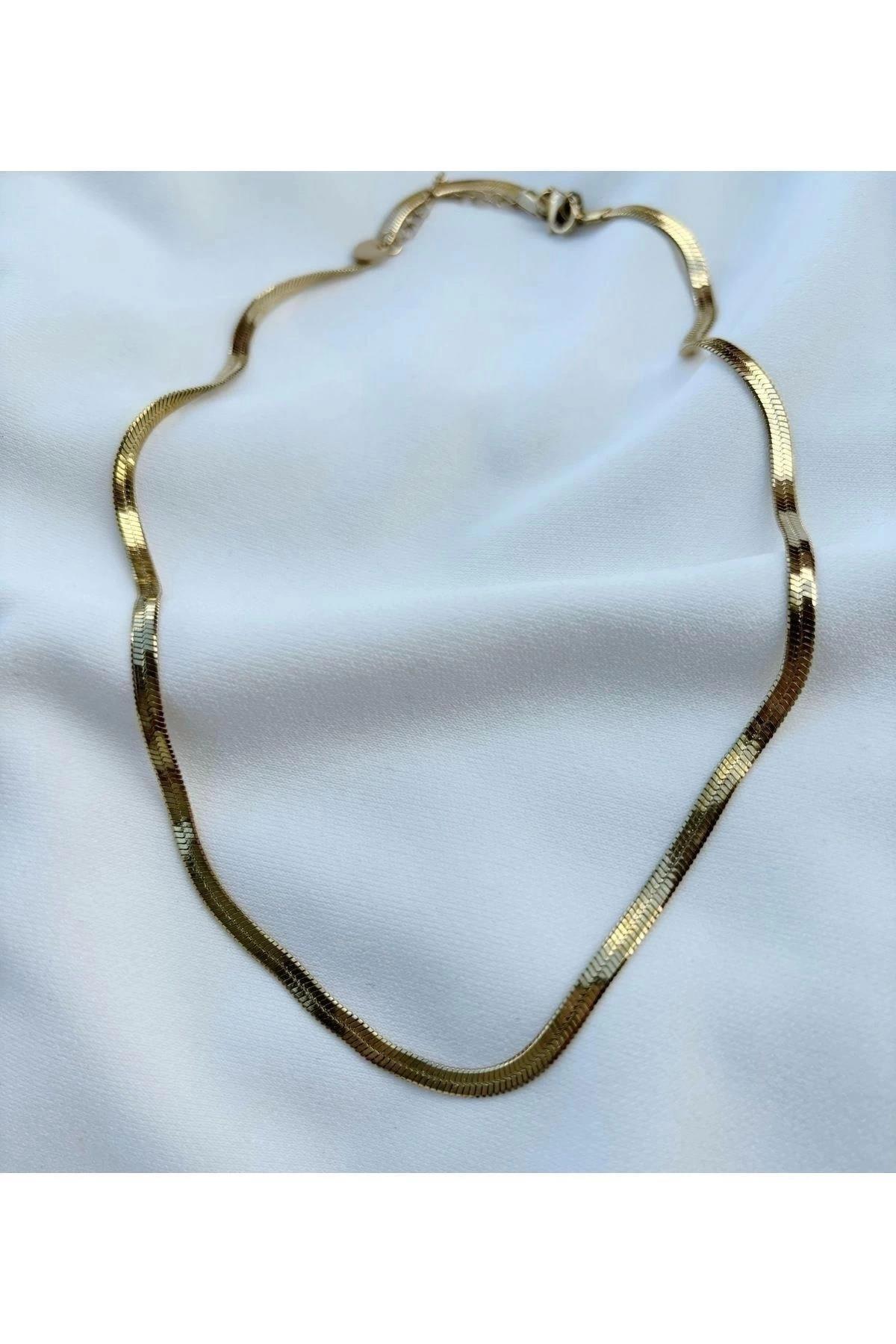 Kadın Çelik Gold Renk İtalyan Zincir Kolye