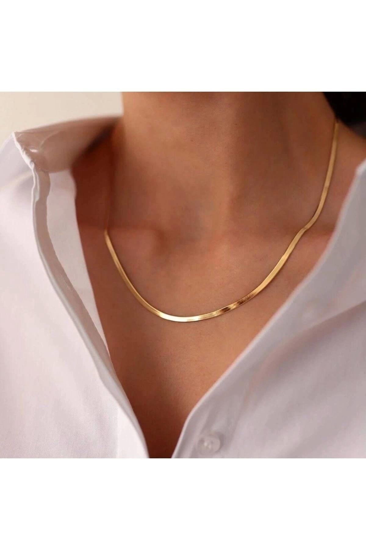 Kadın Çelik Gold Renk İtalyan Zincir Kolye