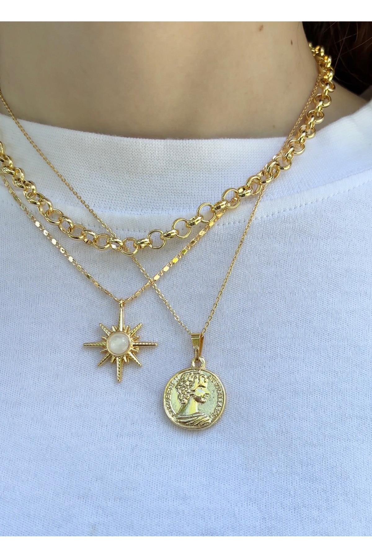 Kadın Gold Renk 3 Adet Pinterest Kolye