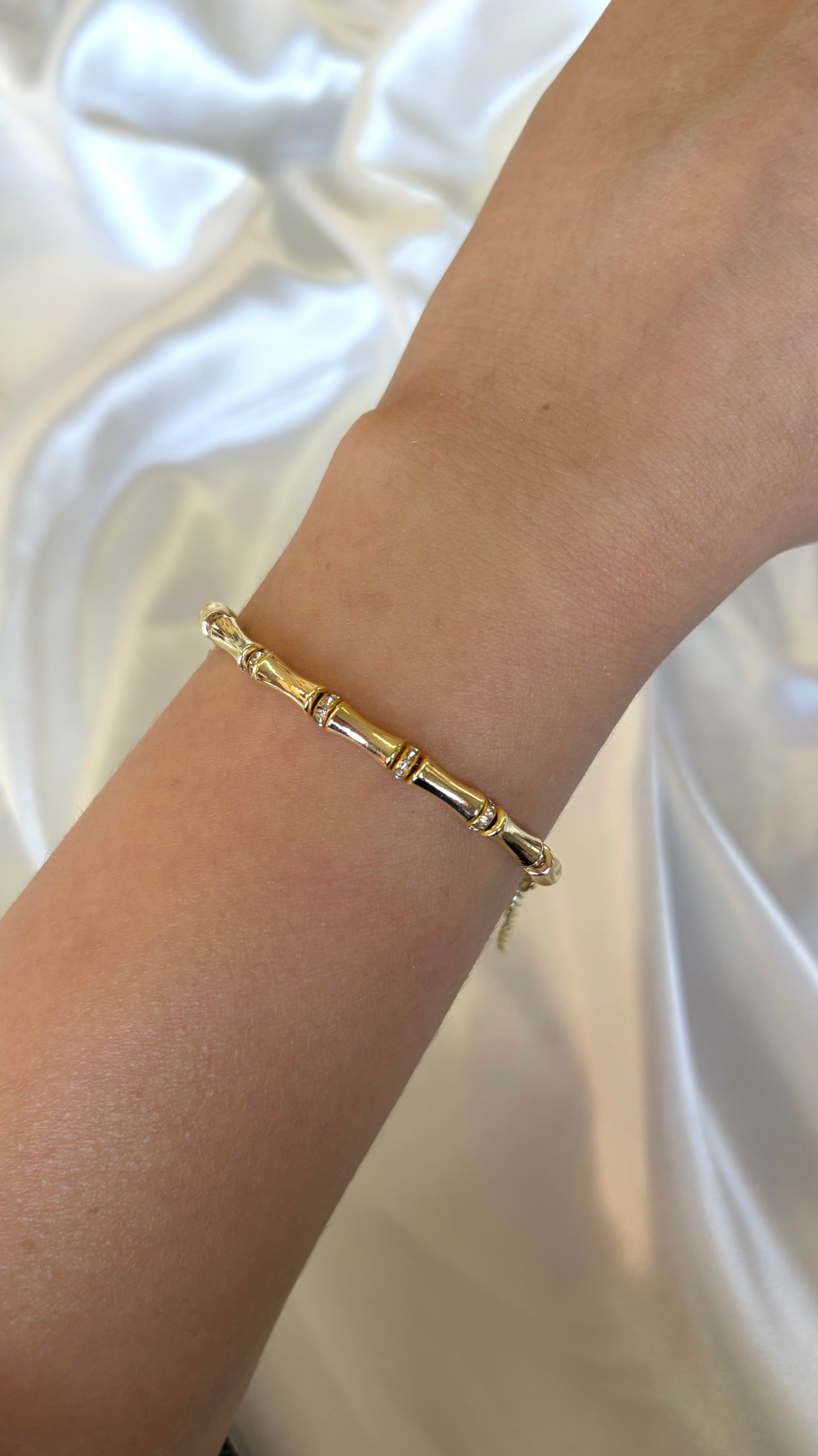 Kadın Gold Renk Taşlı Bambu Model Bileklik 