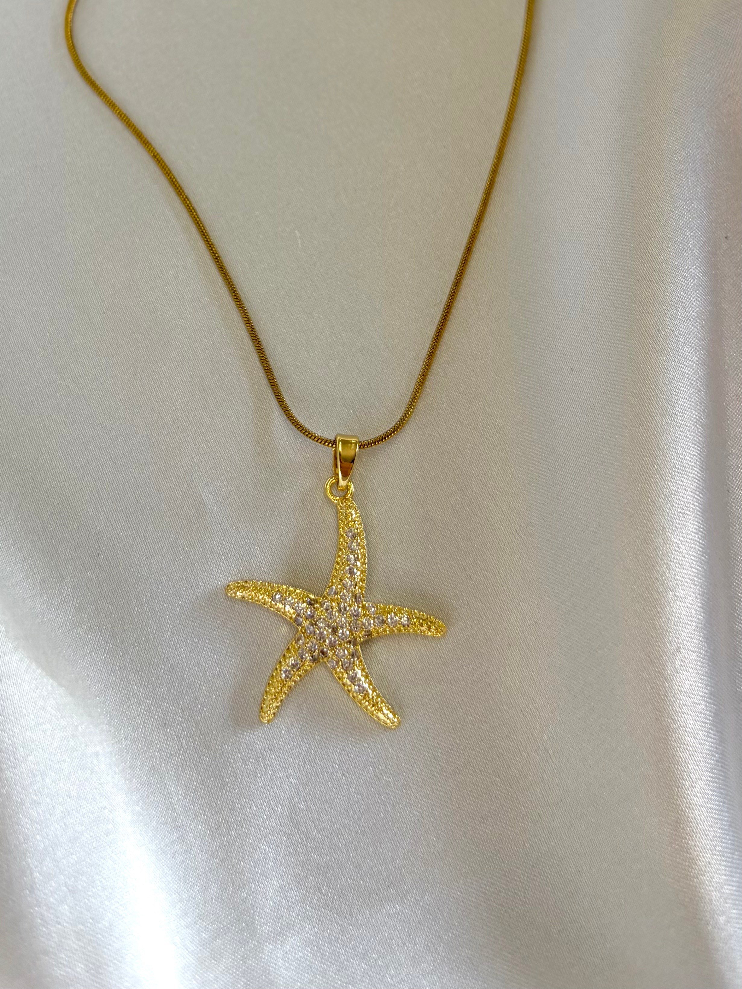 Kadın Gold Renk Taşlı Deniz Yıldızı Çelik Kolye