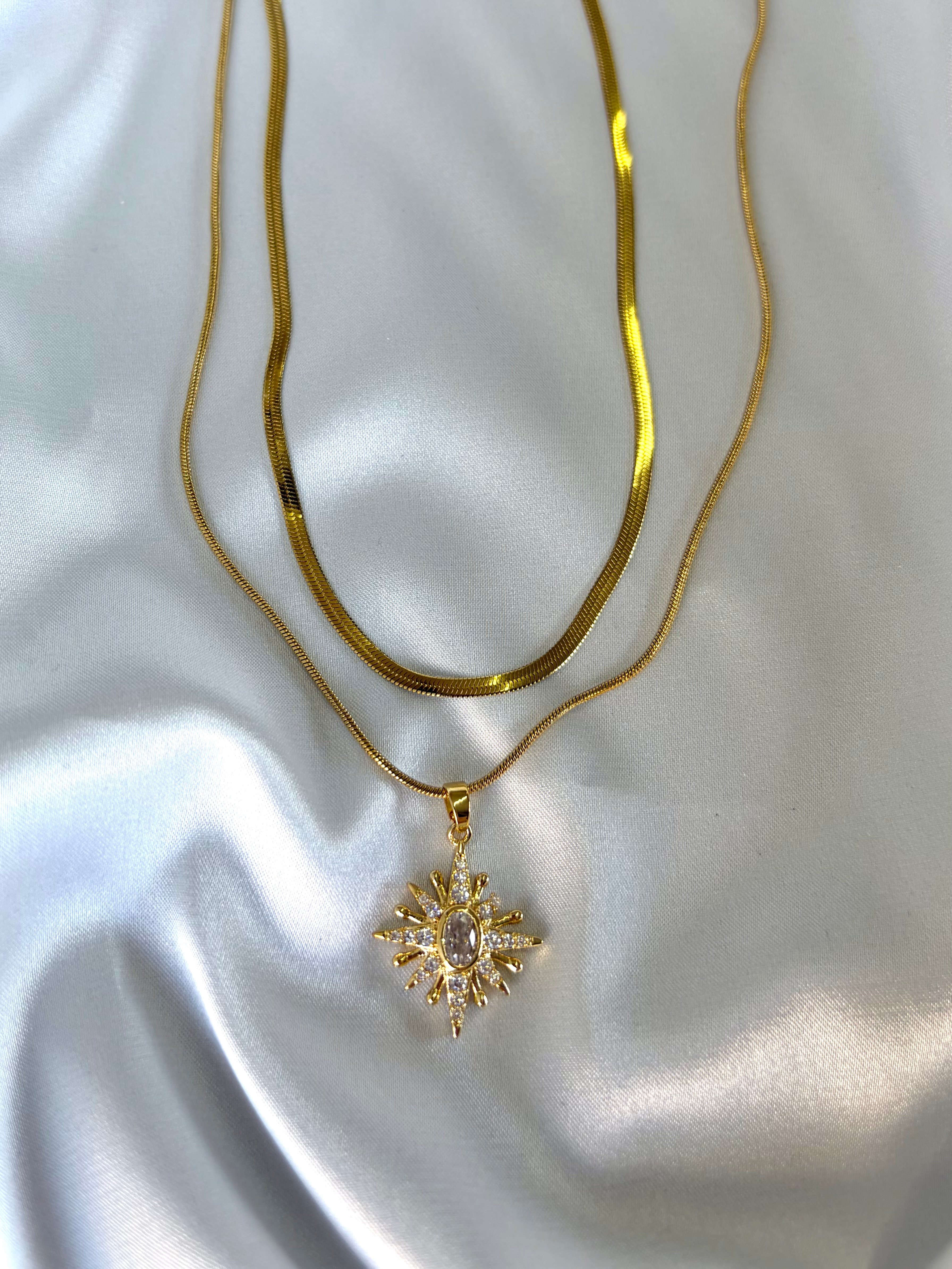 Kadın Gold Renk Taşlı Luna 2'li Çelik Kolye