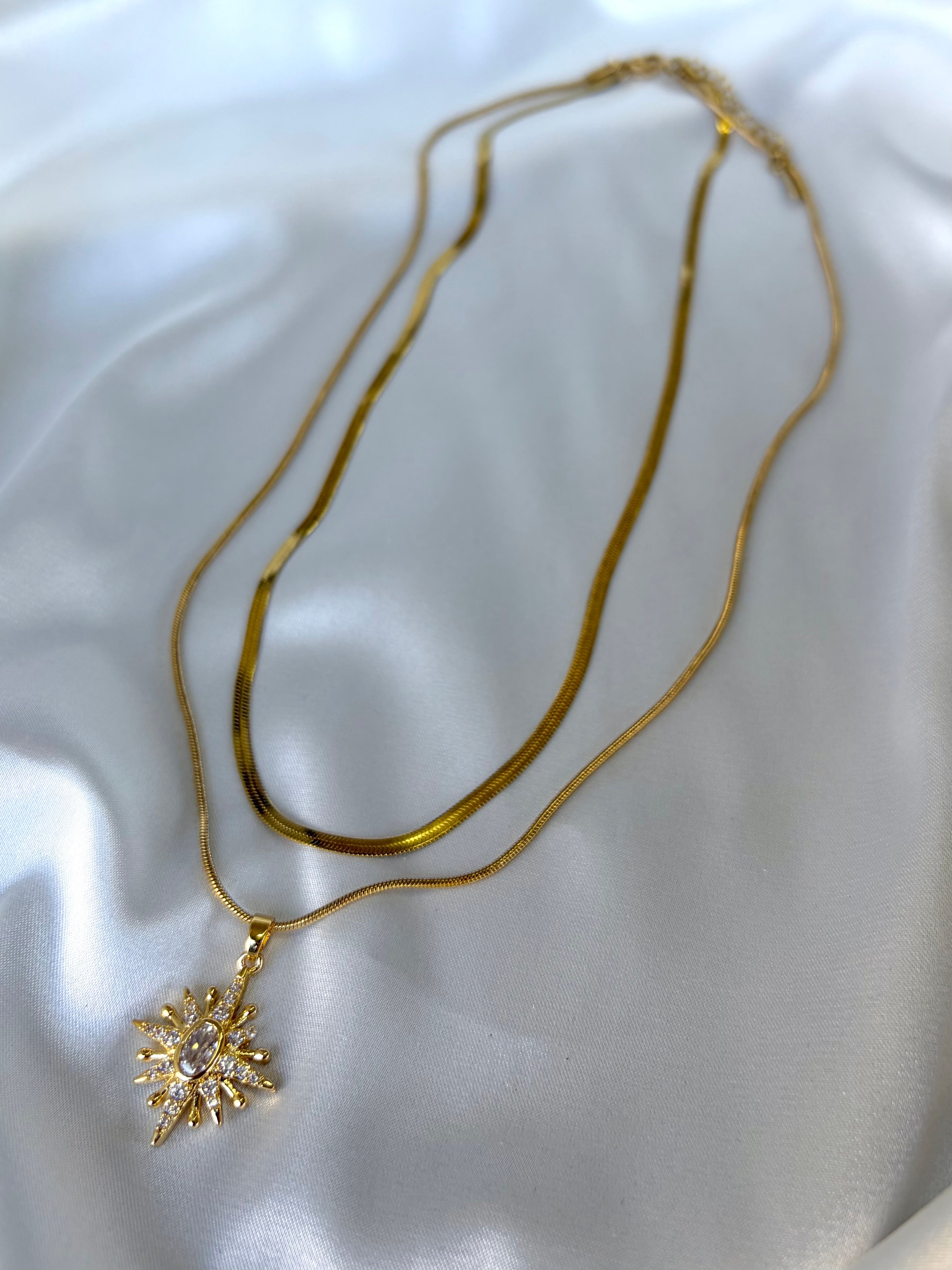 Kadın Gold Renk Taşlı Luna 2'li Çelik Kolye