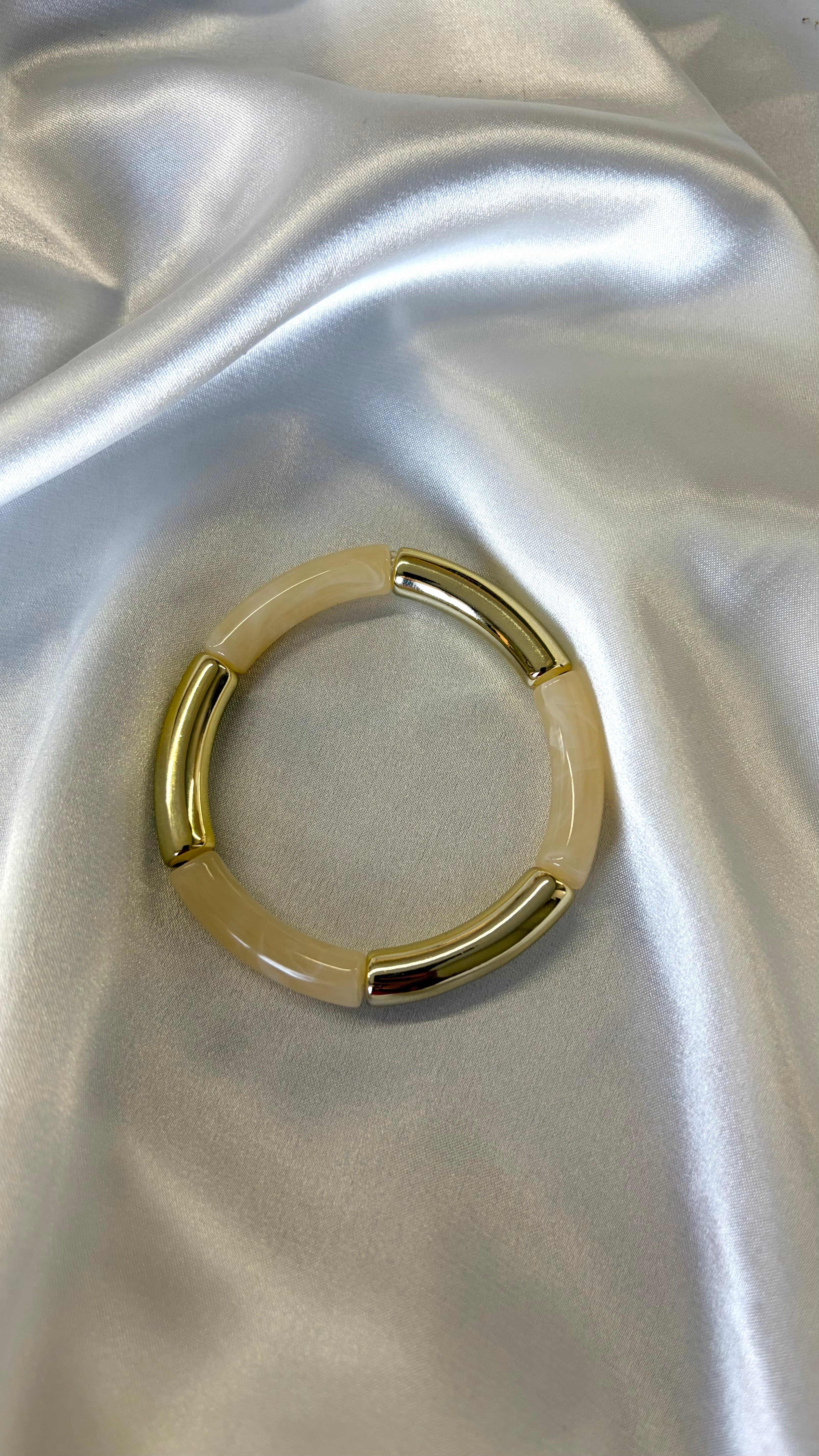 Kadın Gold ve Krem Renk Modern Elastik Bileklik
