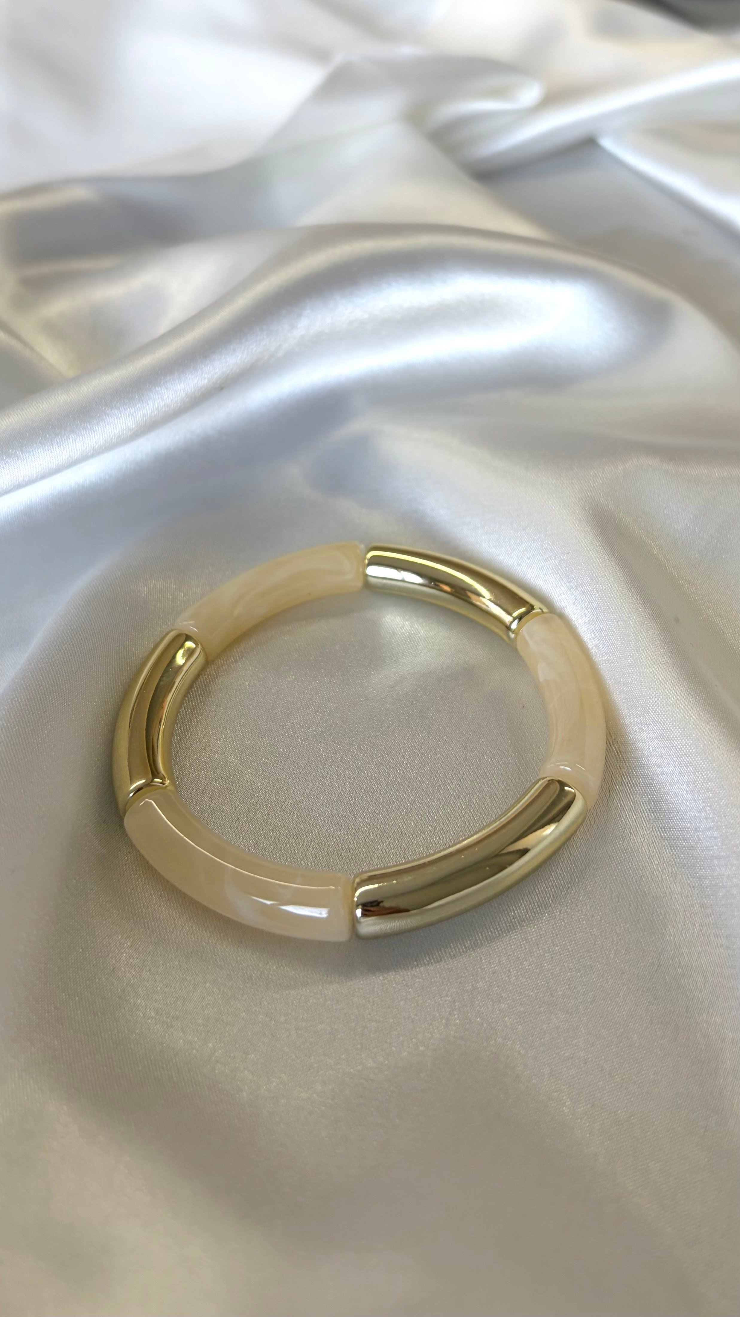Kadın Gold ve Krem Renk Modern Elastik Bileklik