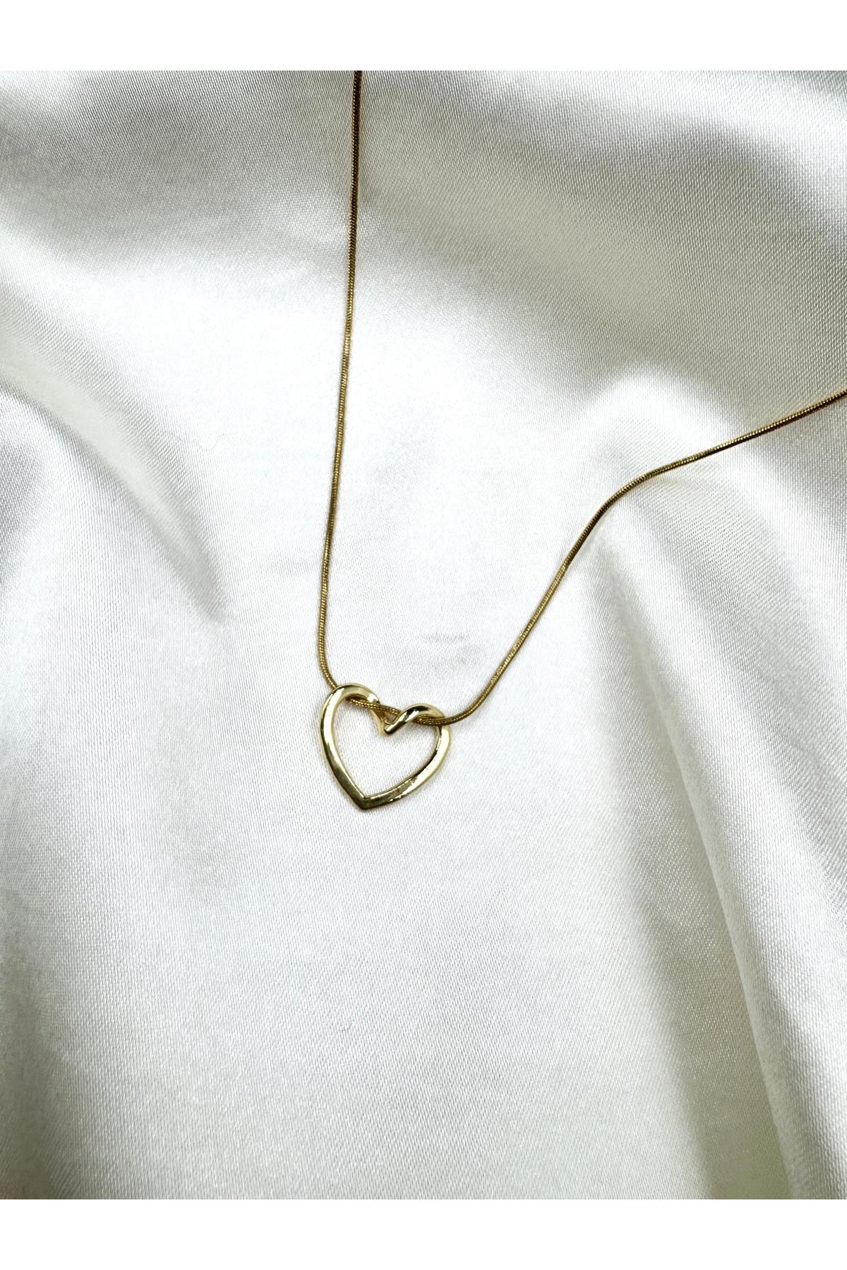 TAYEM Gold Renk Çelik Kalp Kolye Pinterest Tarzı