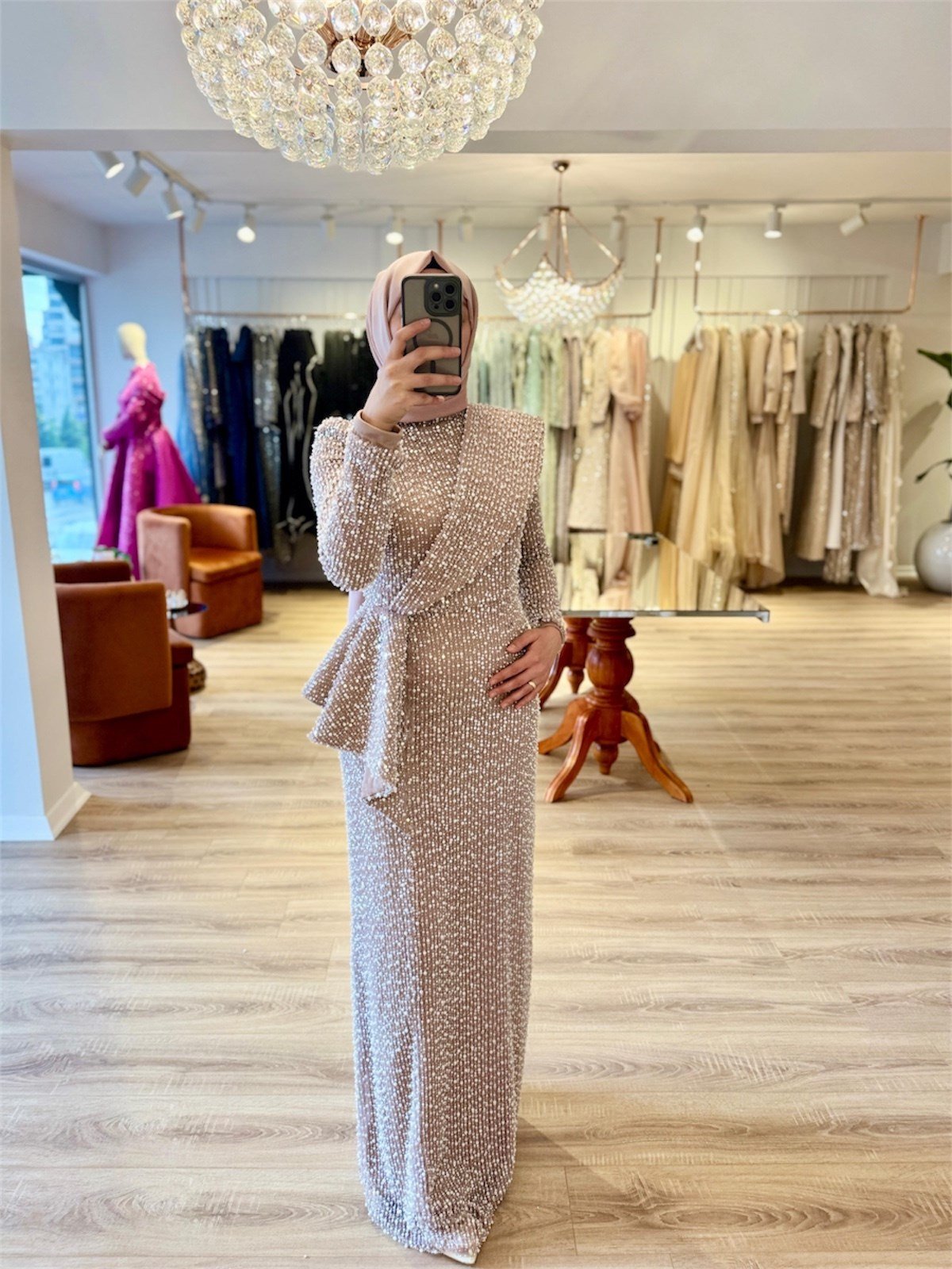 Shayna Pembe İncili Elbise