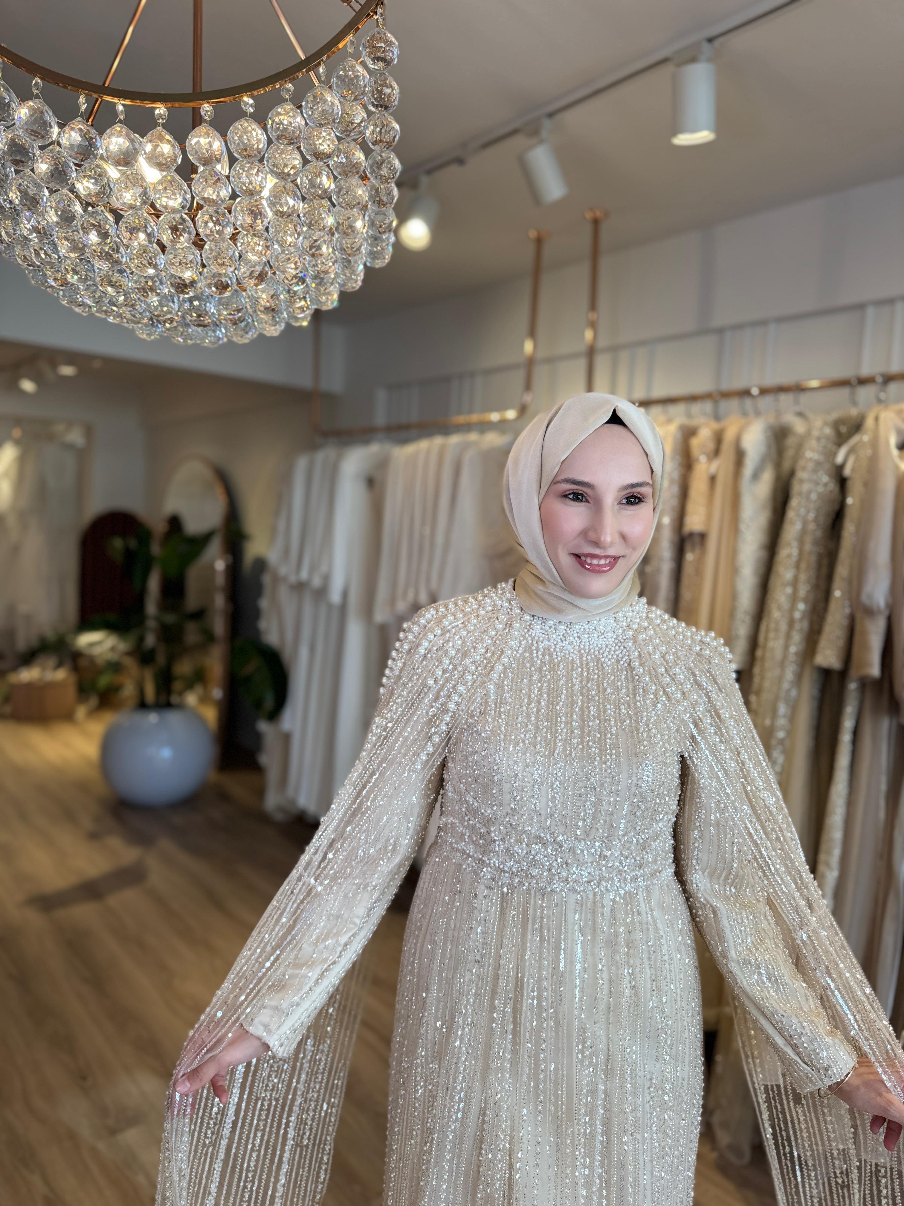Silver İncili Pelerinli Elbise