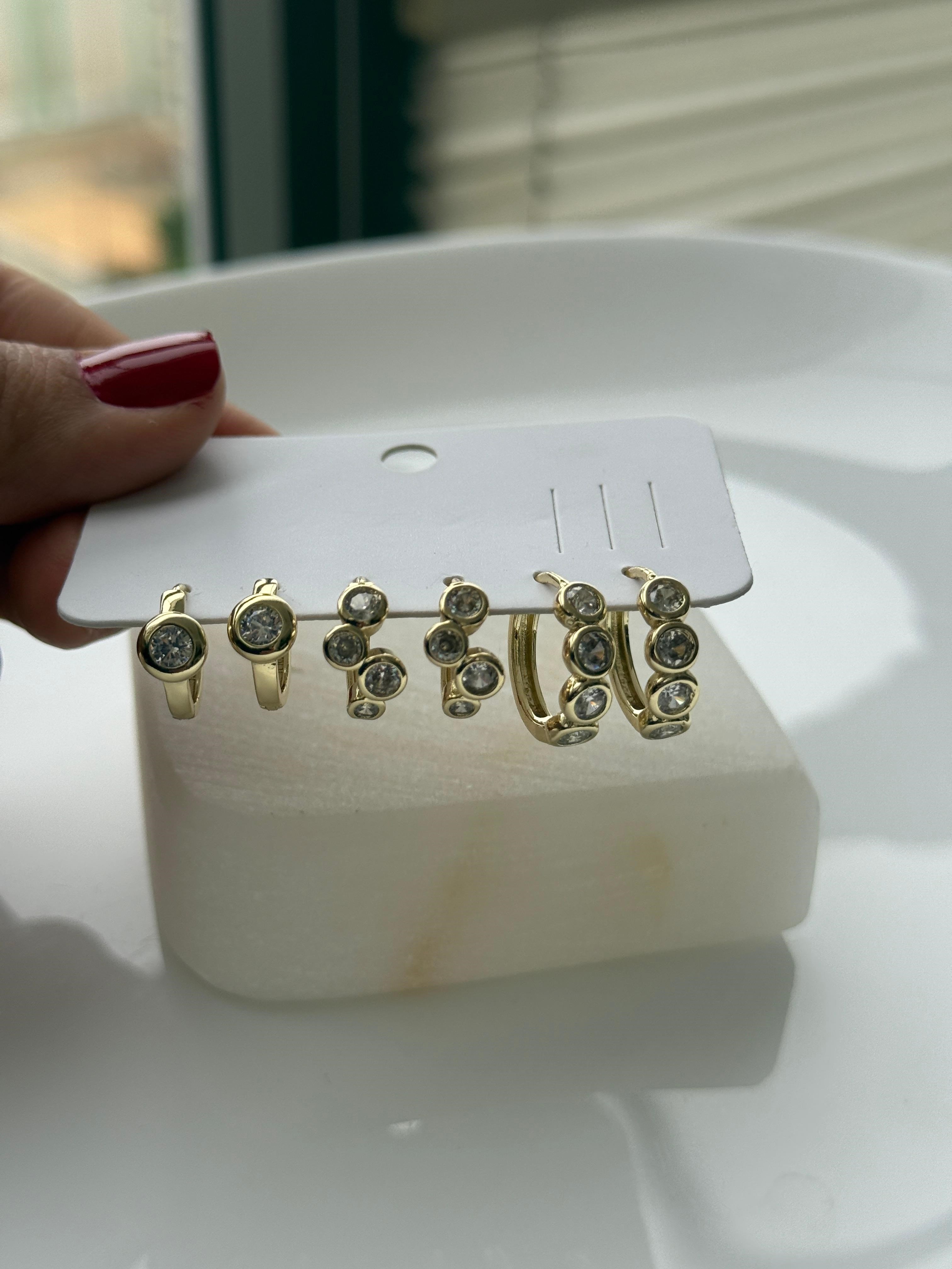 14k Altın Kaplama Daire Taşlı 6'lı Set Küpe
