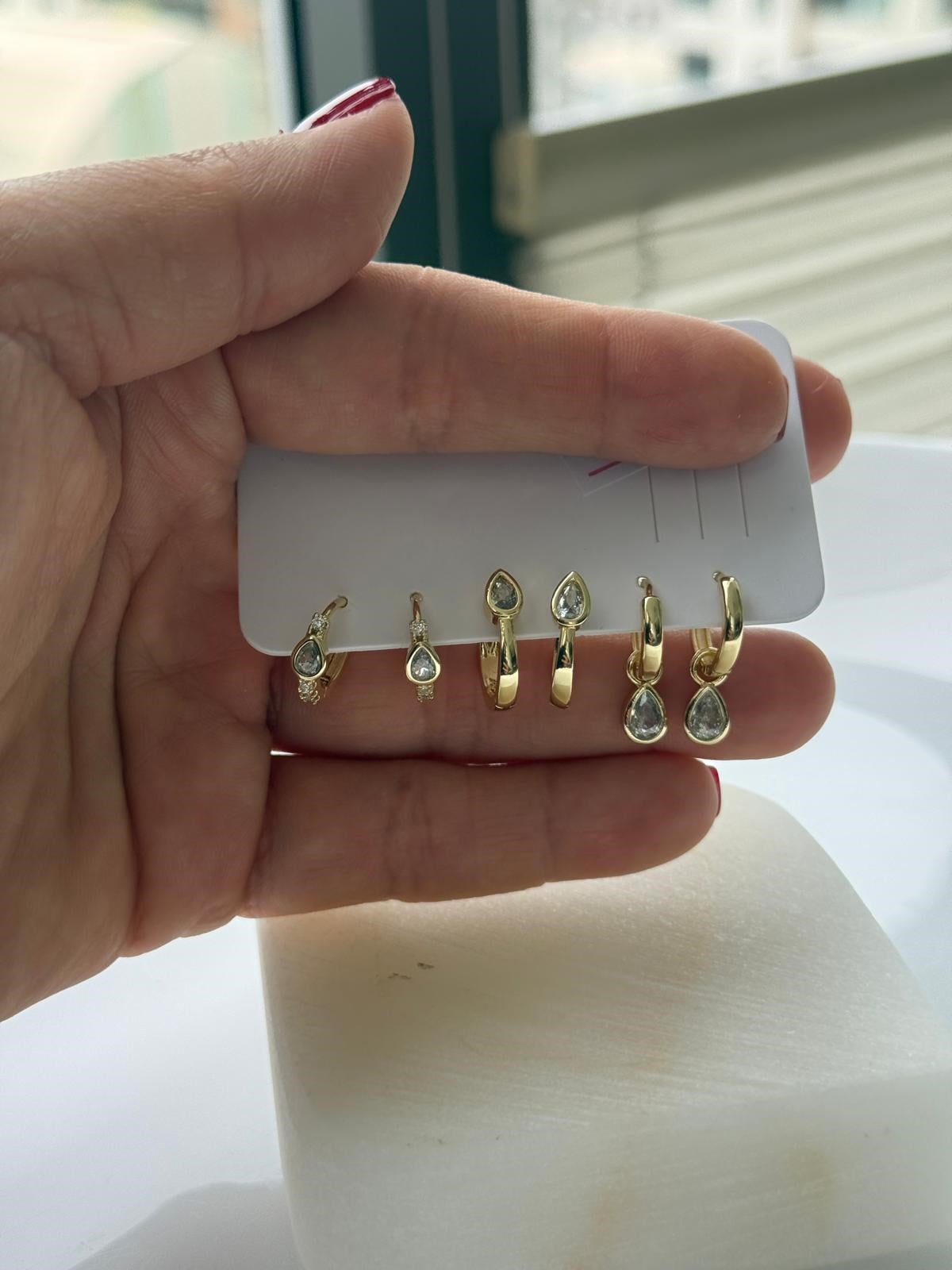 14k Altın Kaplama Damla Taşlı 6'lı Set Küpe