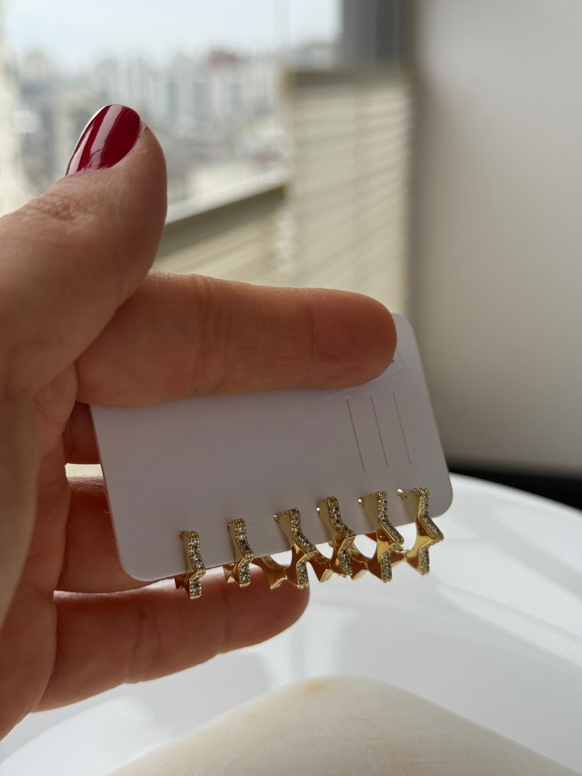 14k Altın Kaplama Yıldızlı 6'lı Set Küpe