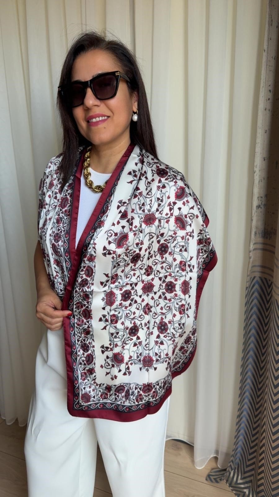 Bordo Biyeli Saten Boyun Fuları