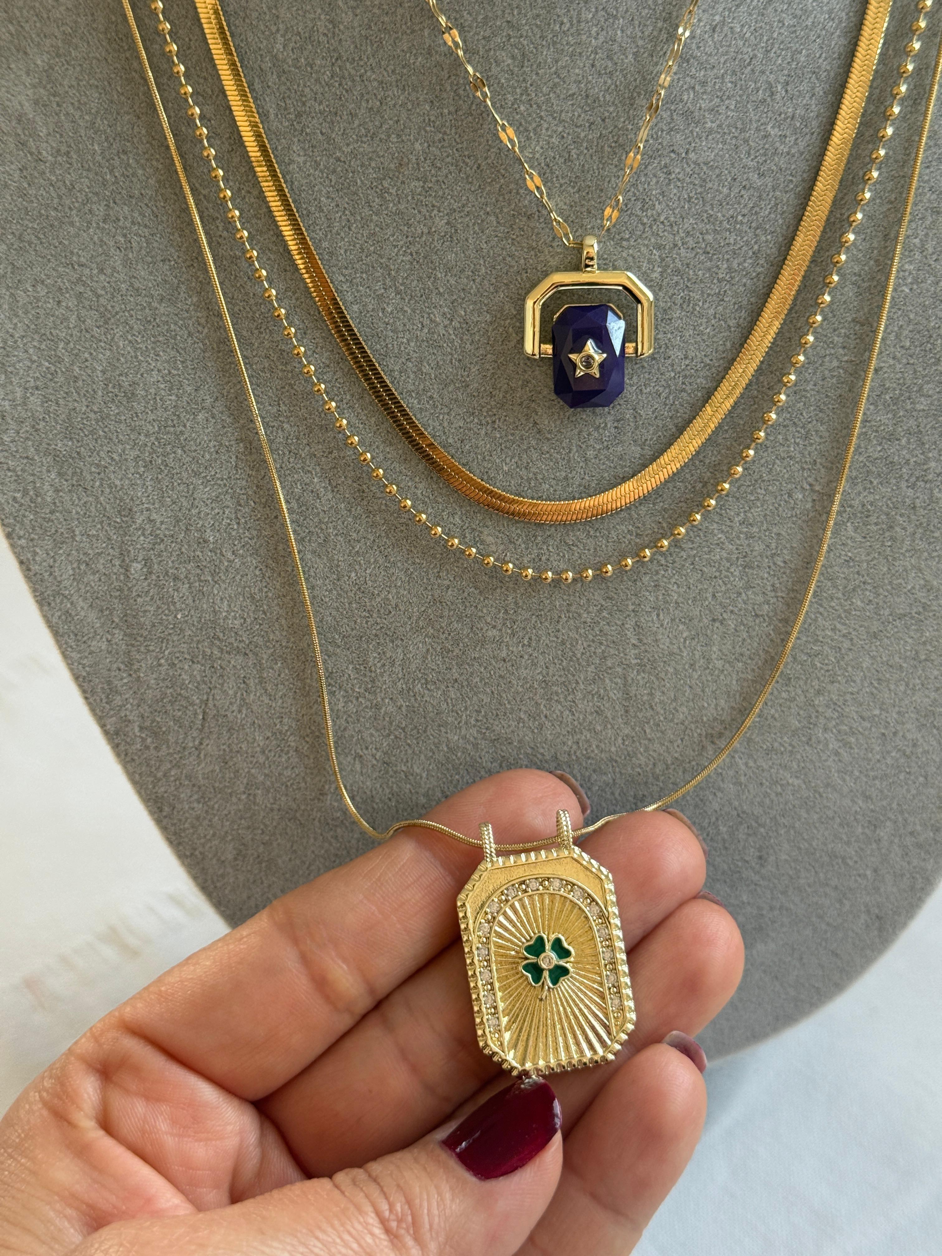 Çelik 14k Lacivert Taşlı  Çoklu Kolye