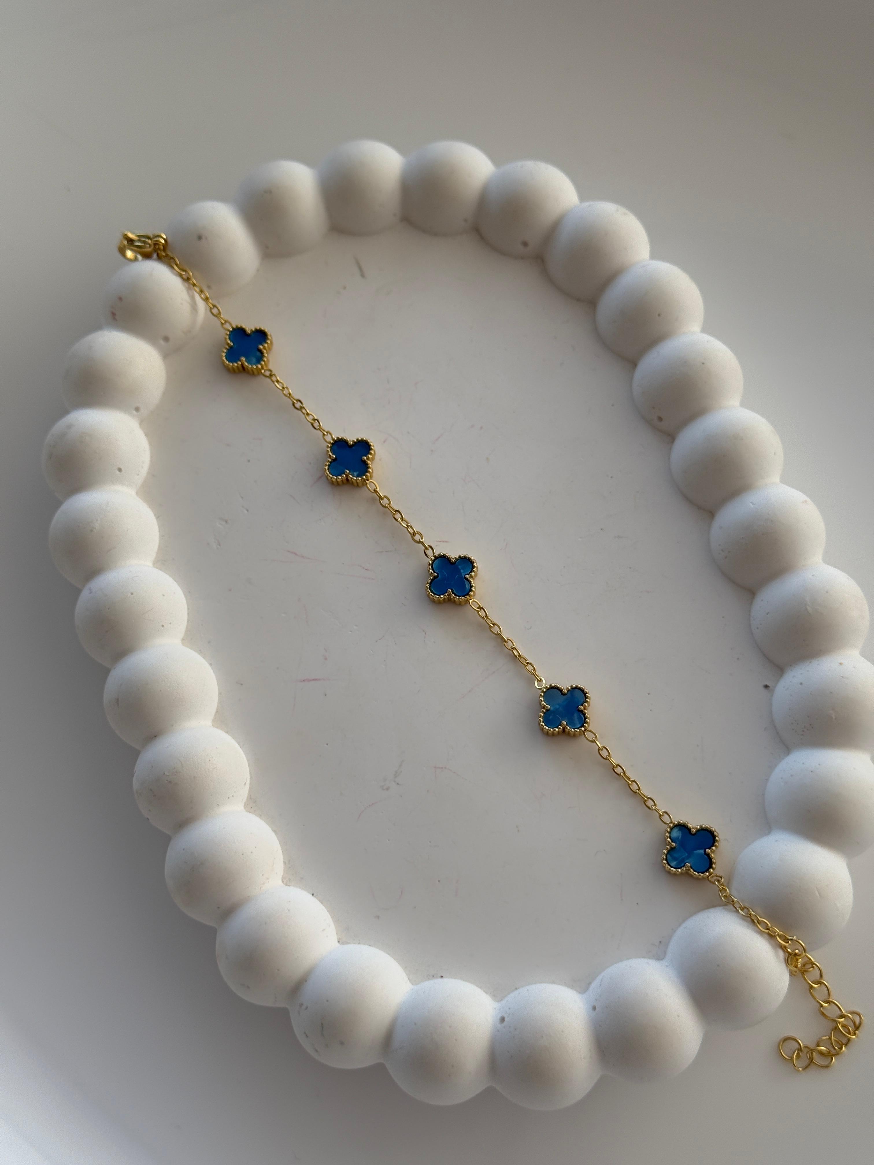 Çelik Mavi Minimal Yonca Bileklik