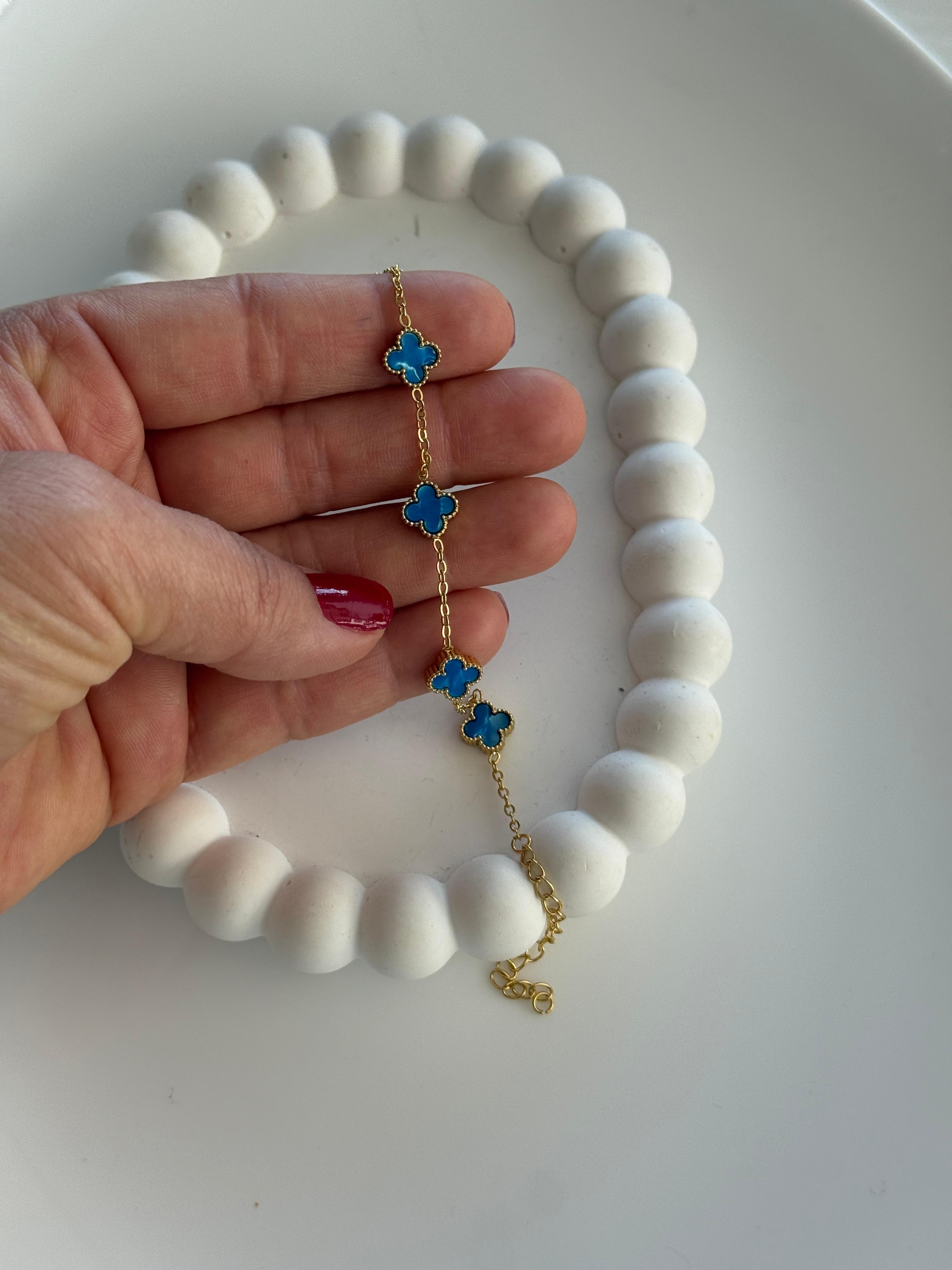 Çelik Mavi Minimal Yonca Bileklik