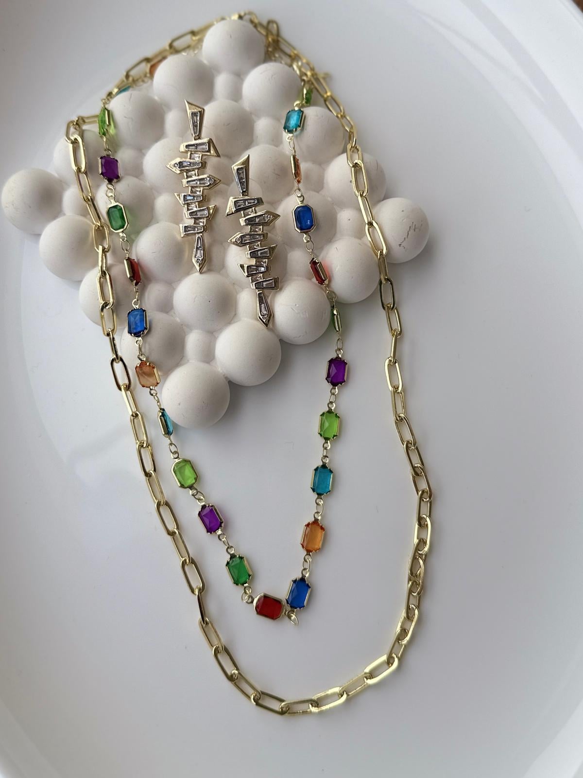 Çelik Zig Zag Küpe Kolye Kombini