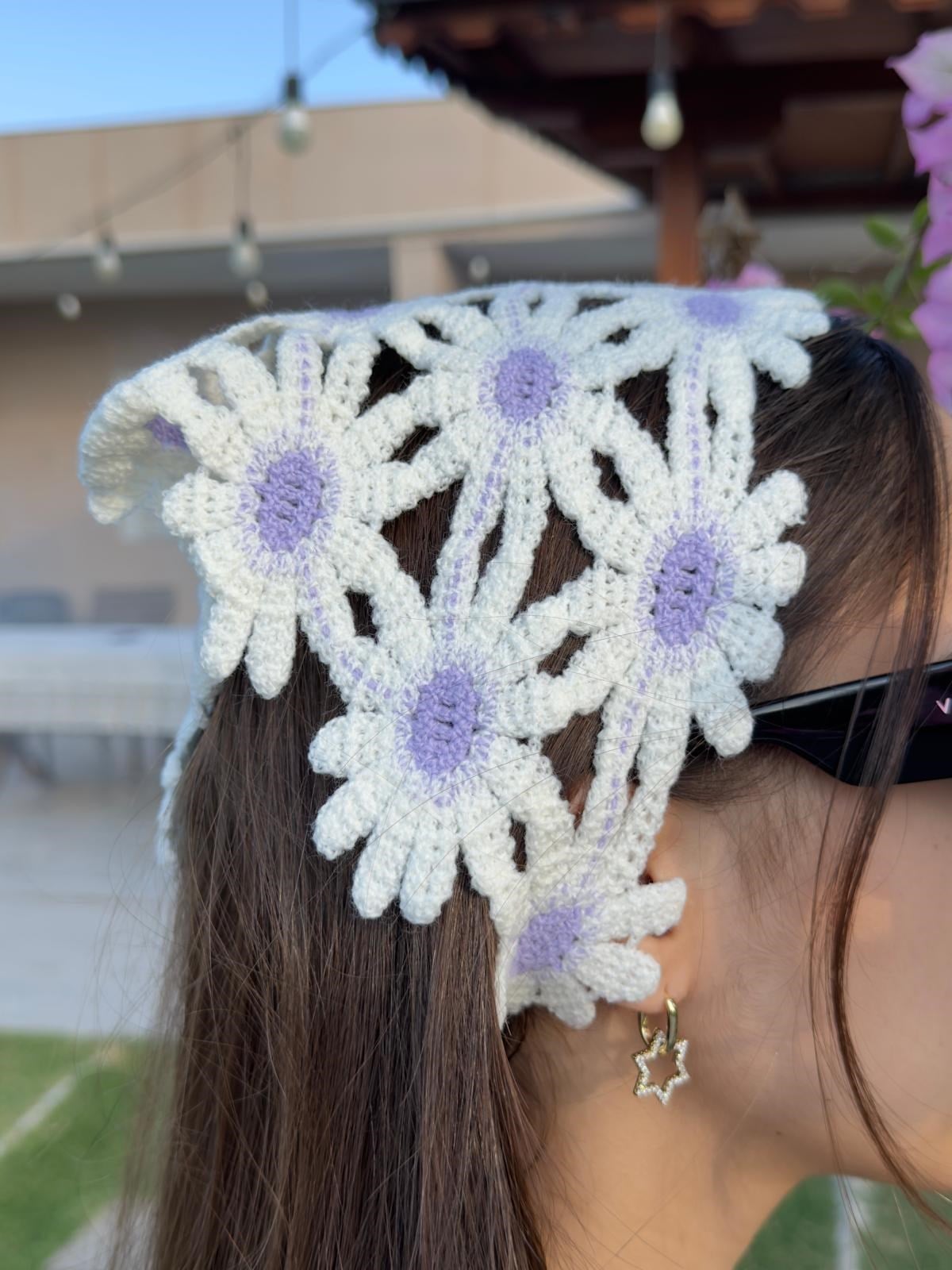 Lila Çiçekli  Üçgen İpli Bandana