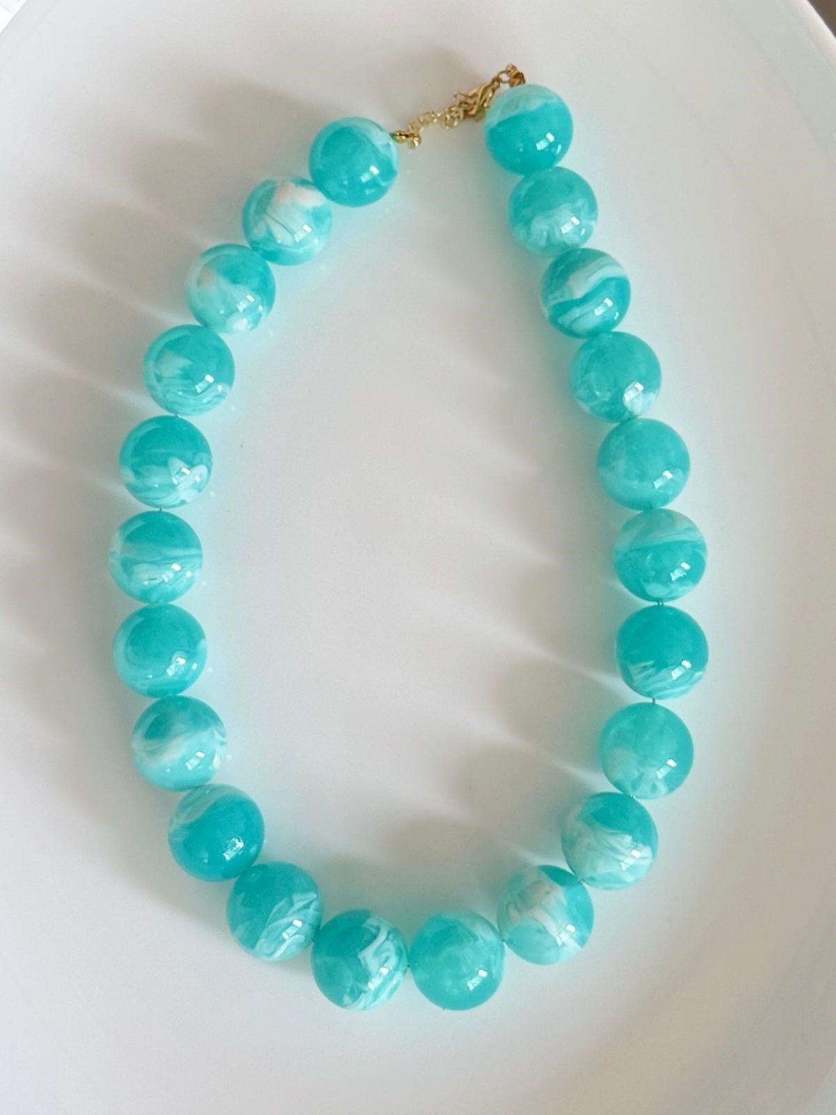 Mermer Desenli Kolye-Deniz Mavisi