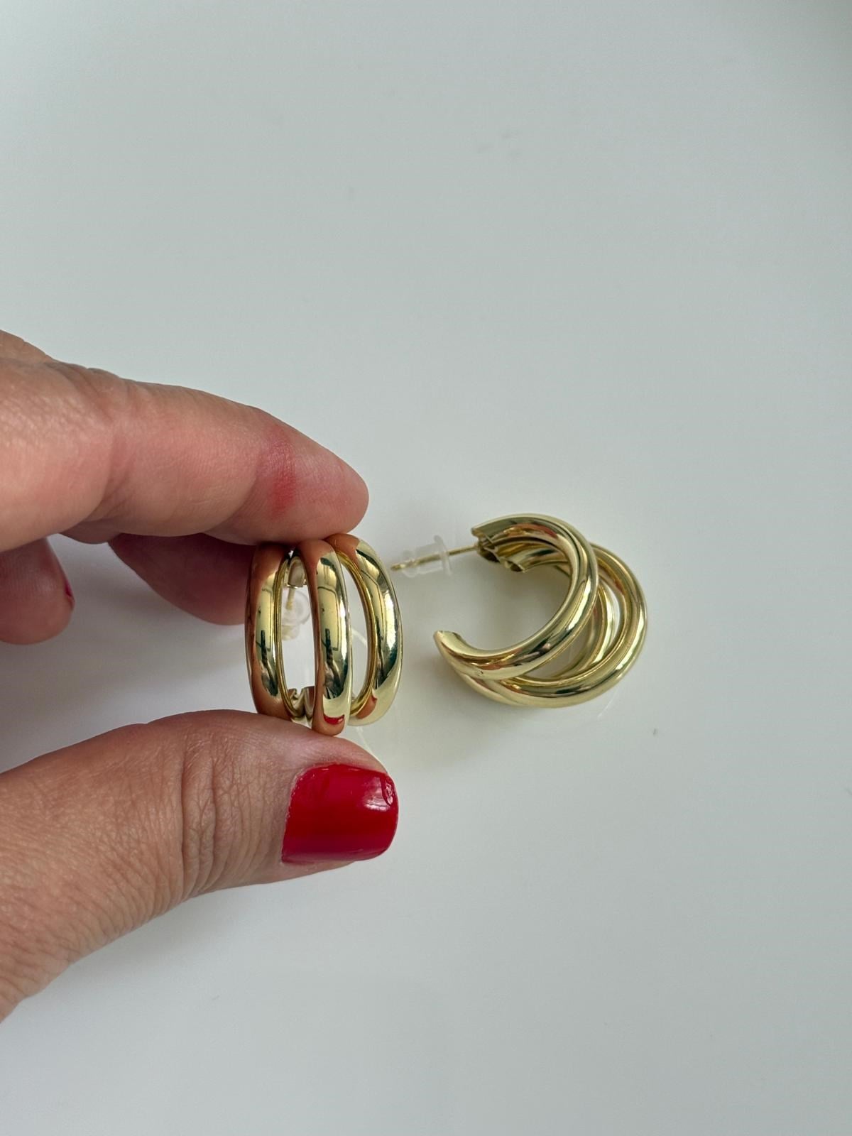 Özel Seri Gold 3lü Görünümlü Yarım Halka Küpe