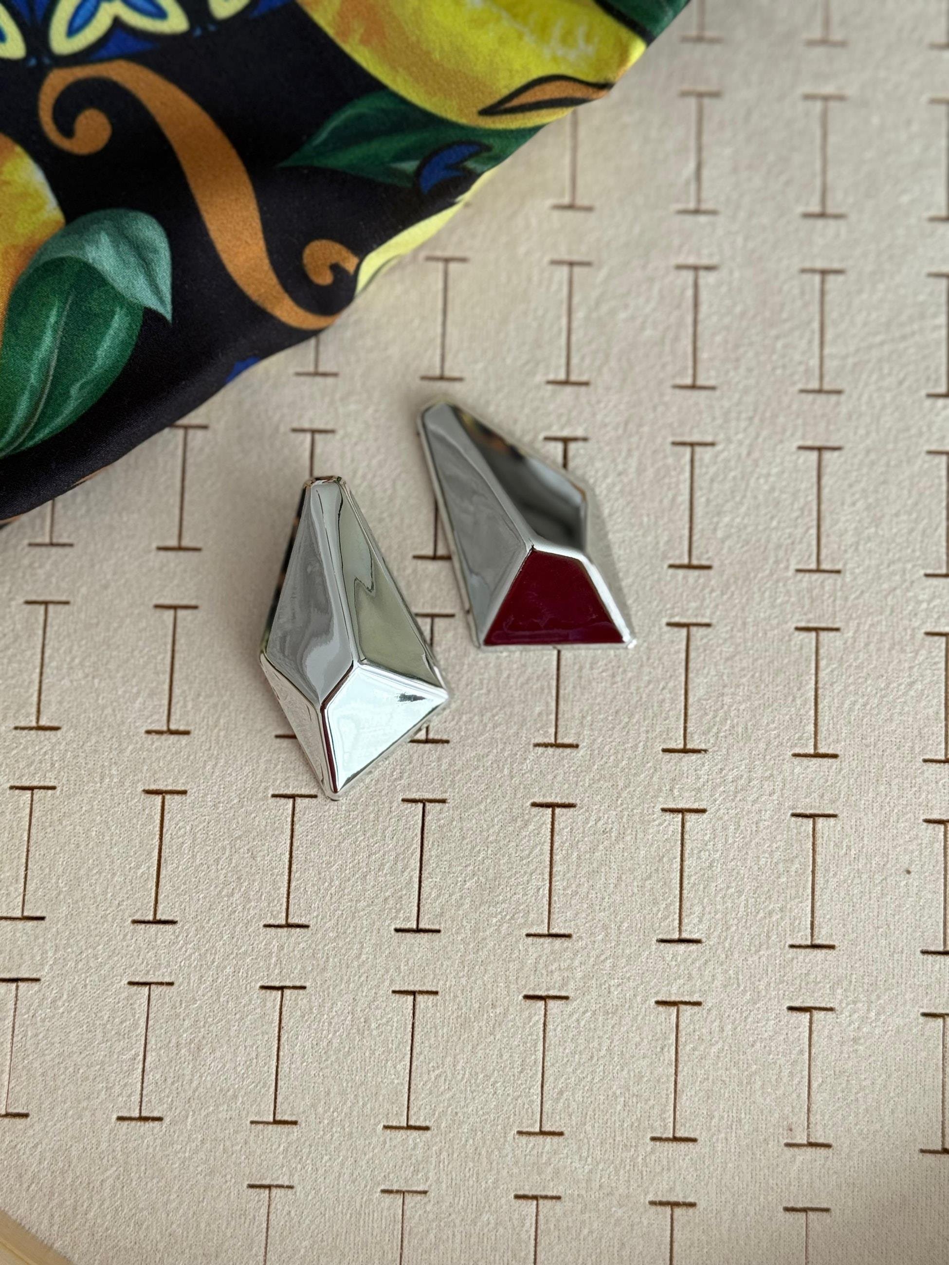 Özel Seri Gri Geometrik Desen Küpe