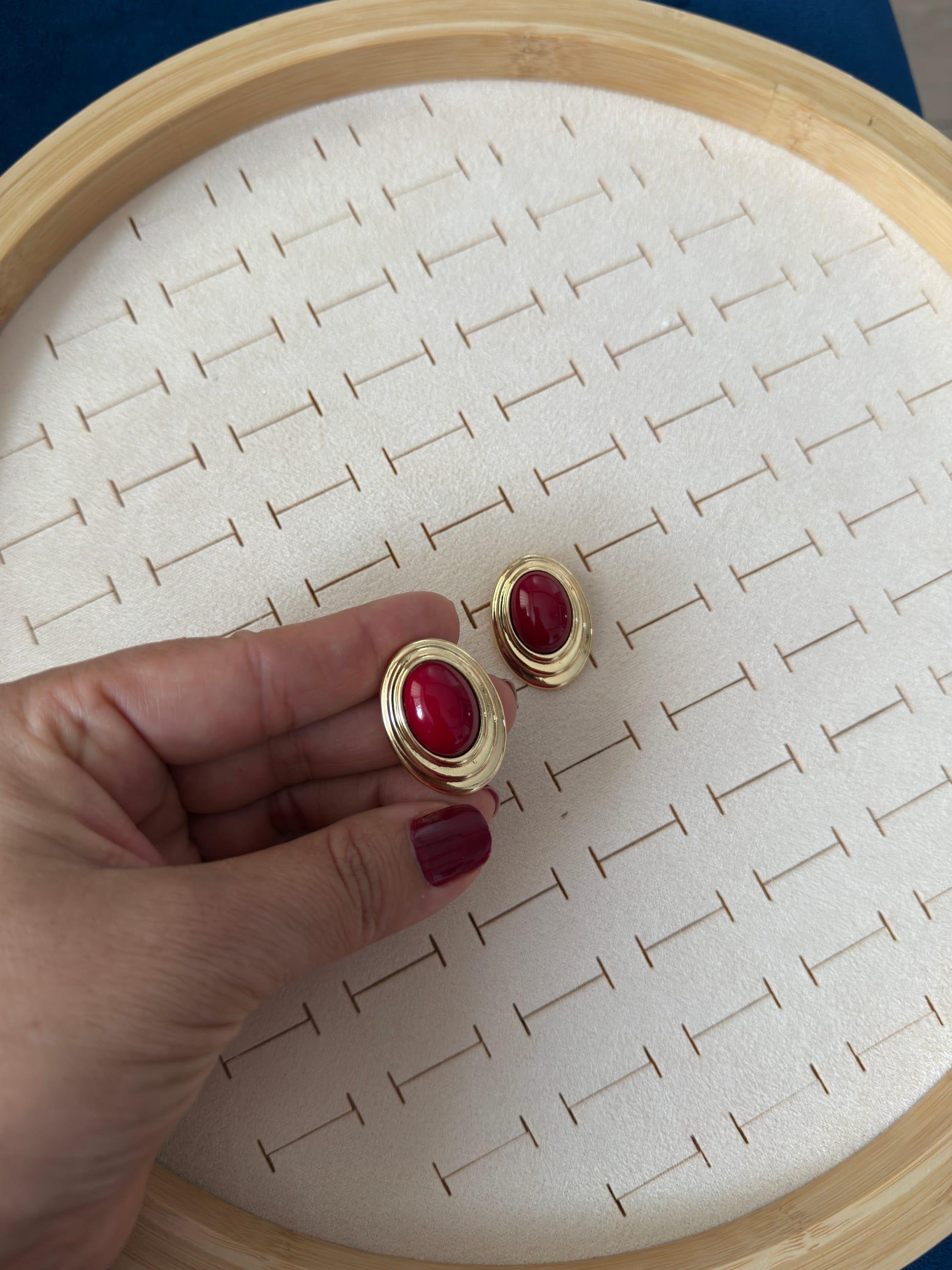 Özel Seri Mini Vintage Kırmızı Küpe
