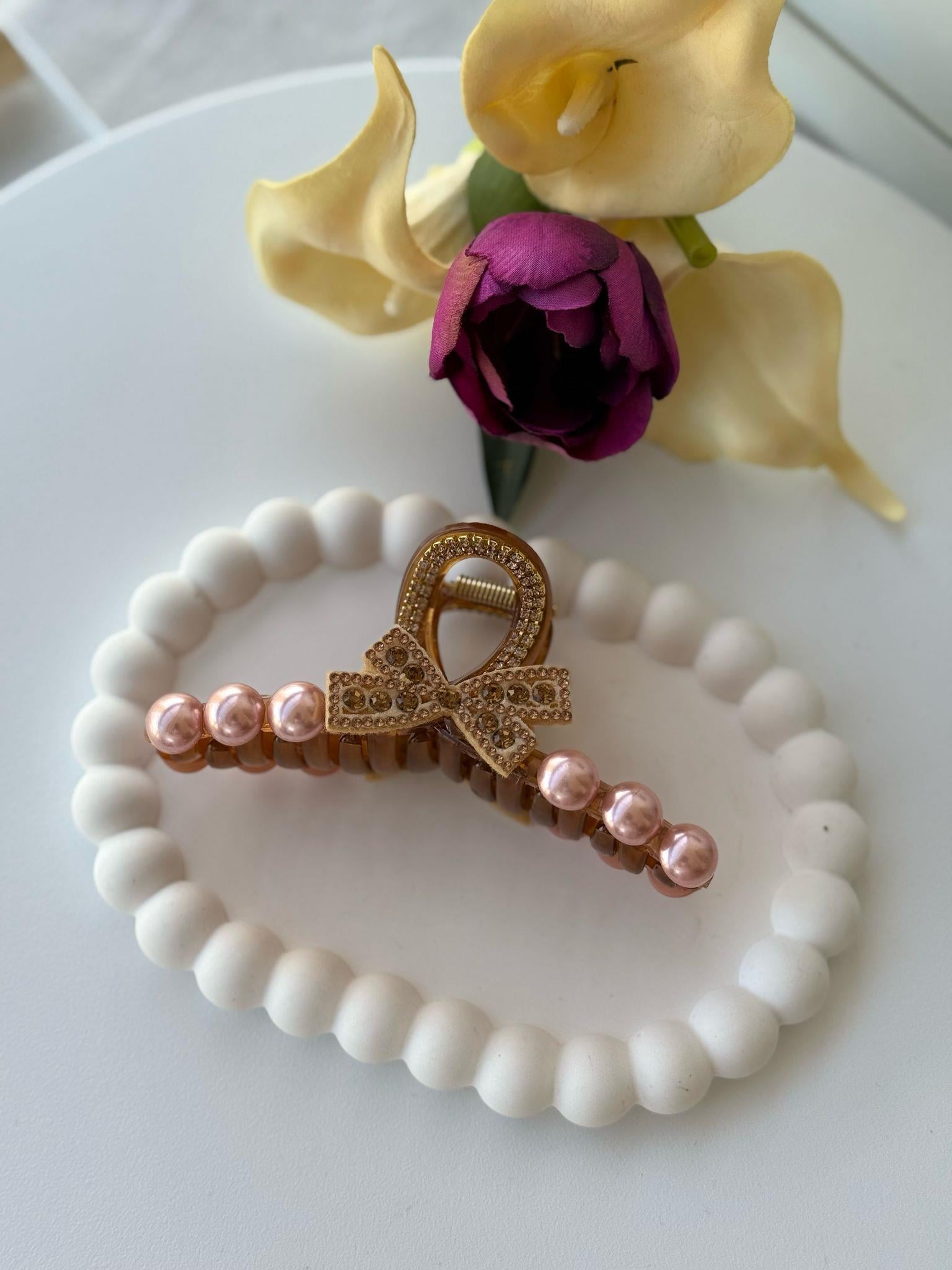 Pembe İncili Kıskaç Toka