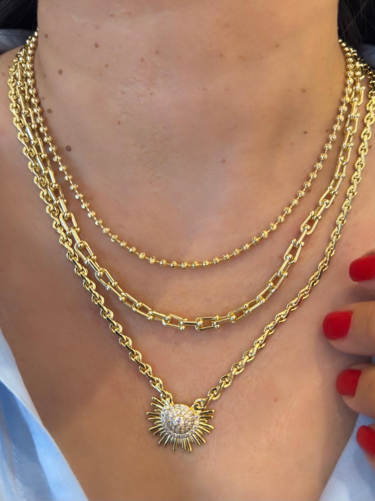 Vip 14k Güneş Figürlü Kolye Kombini
