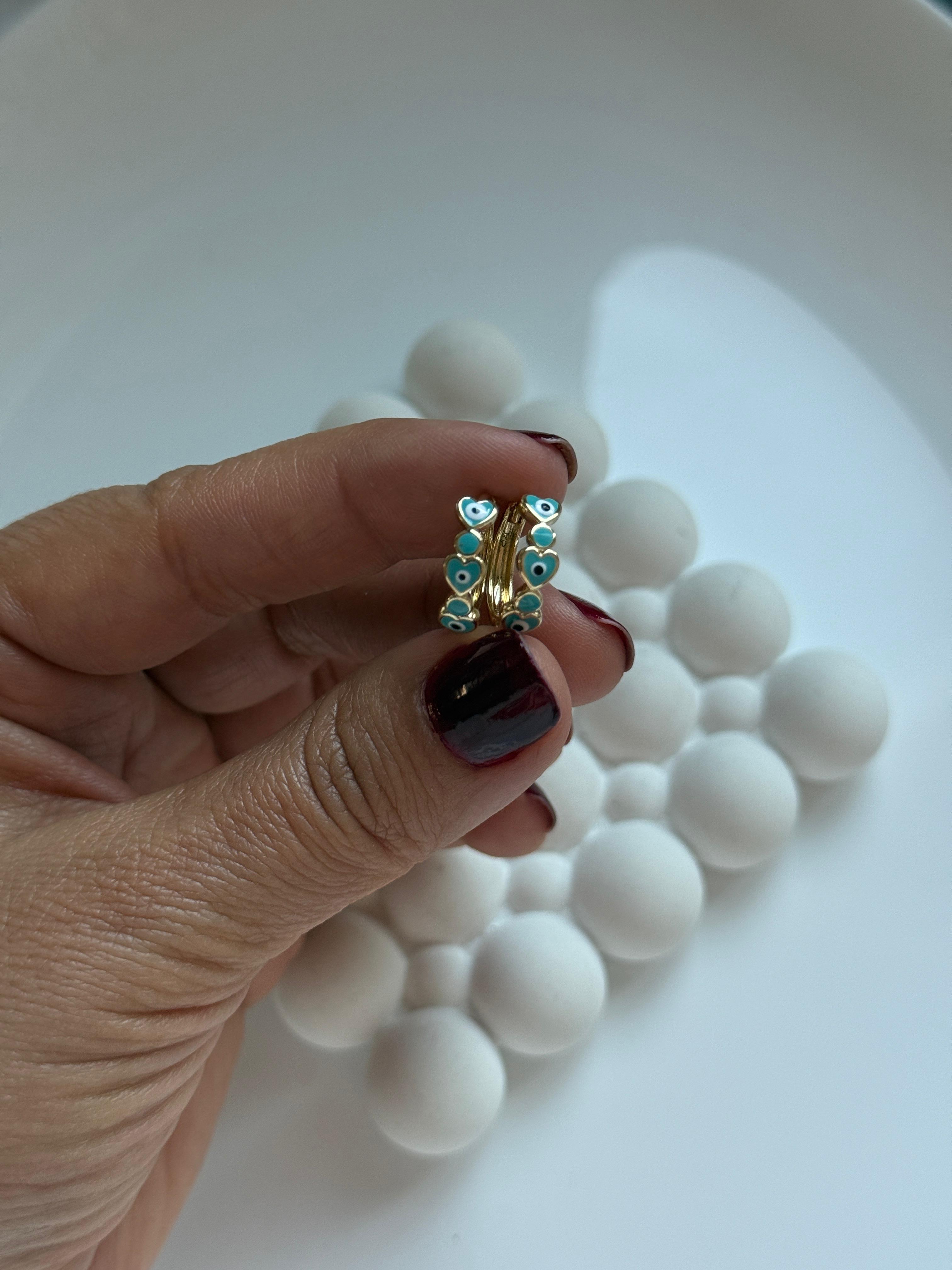 Vip 14k Mavi Nazarlı Çocuk Küpe
