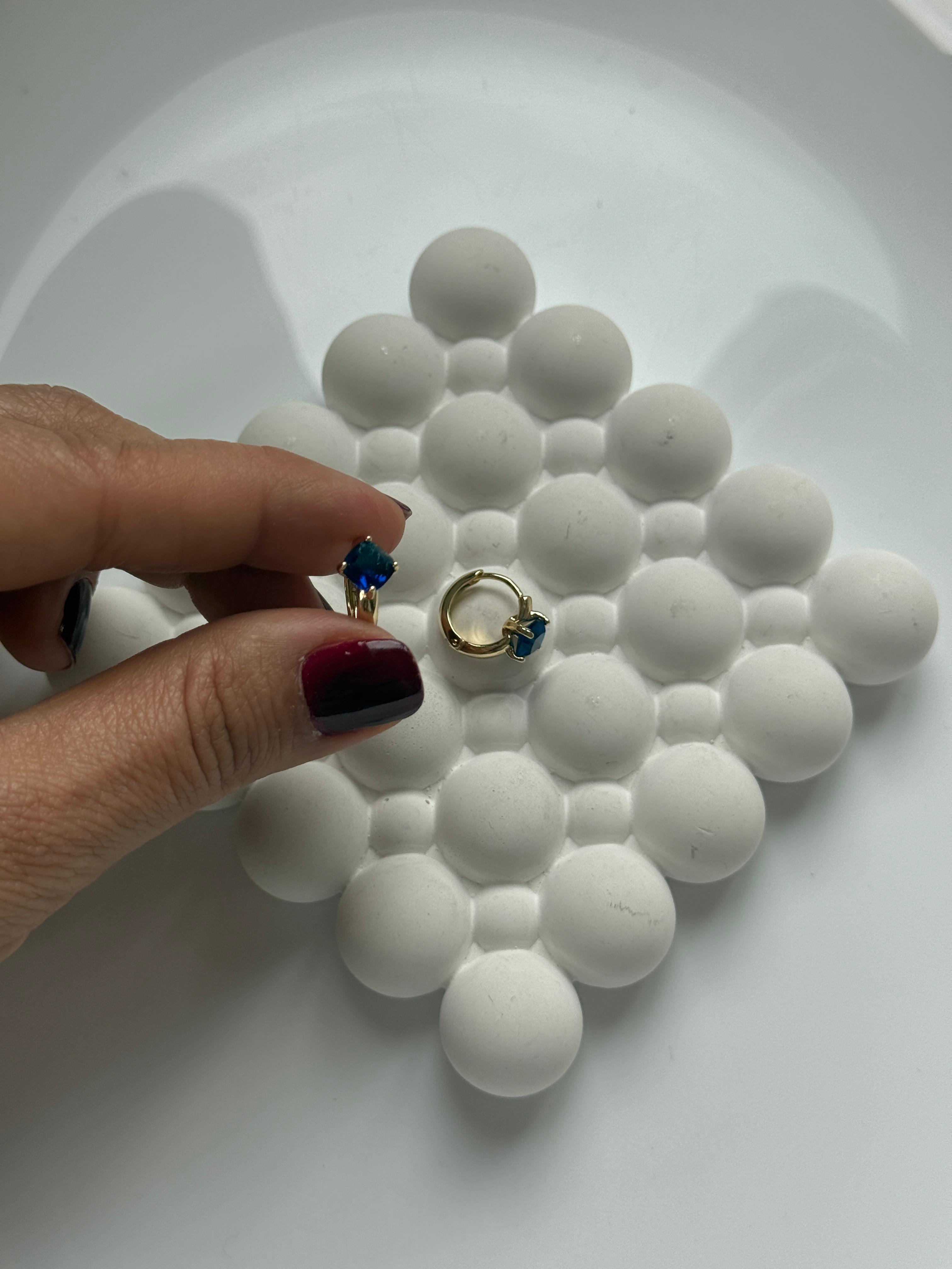 Vip 14k Mini Lacivert Taşlı Halka Çocuk  Küpe