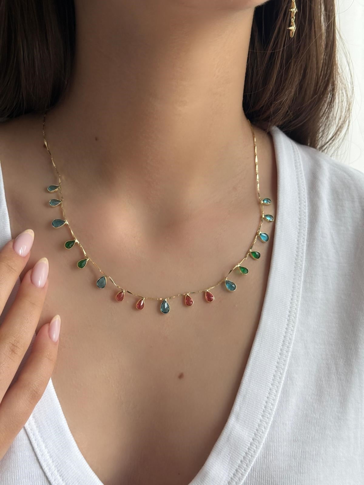 Vip 14k Renkli Damla Model Kolye