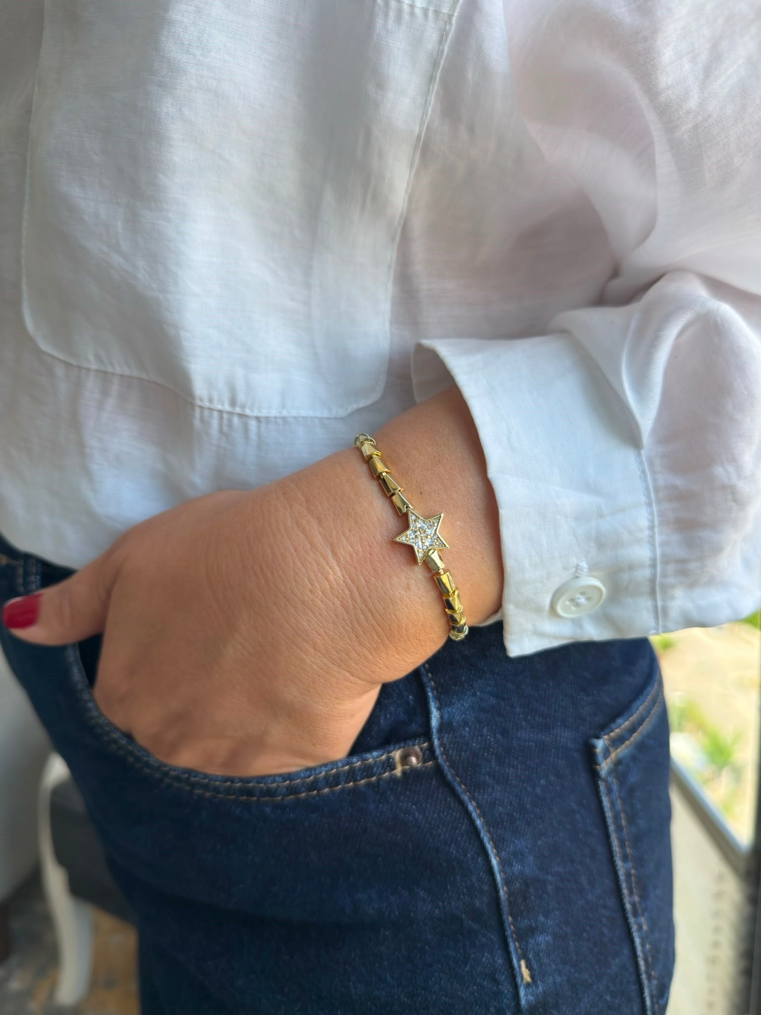 Vip 14k Taşlı Yıldız Balıksırtı Model Bileklik