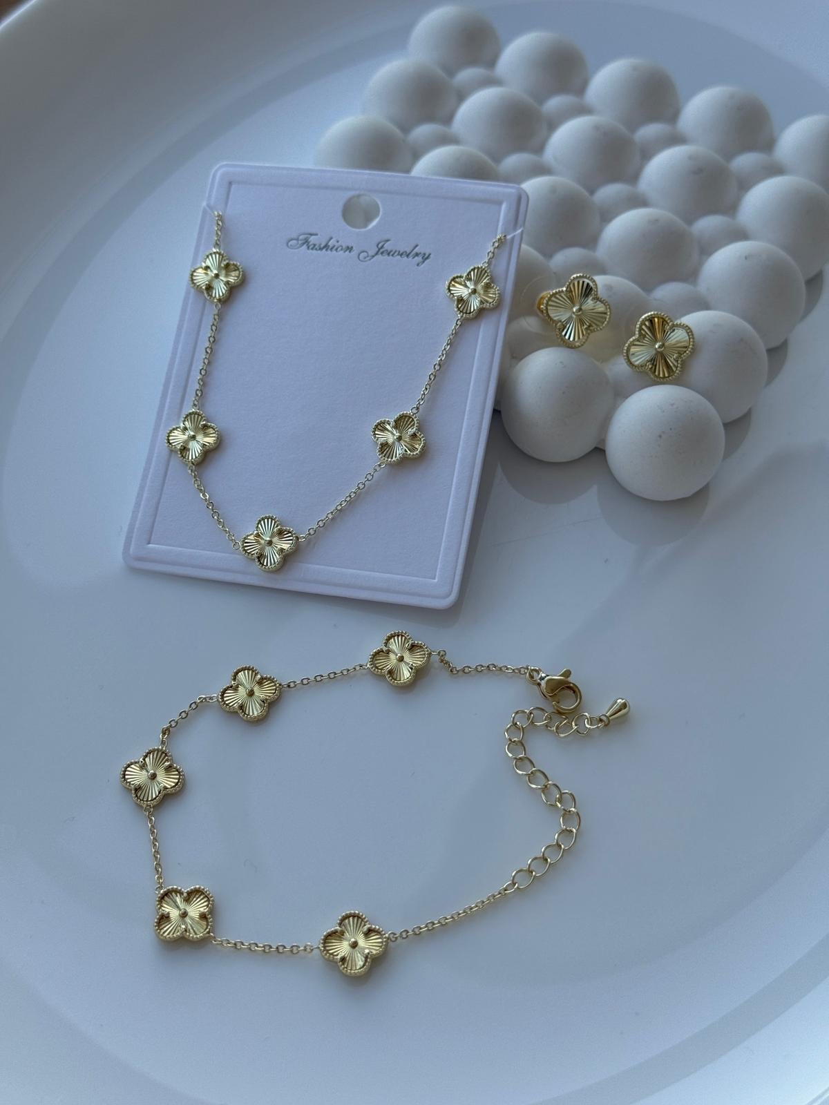 Vip14k Yonca Kolye Küpe Bileklik Kombini