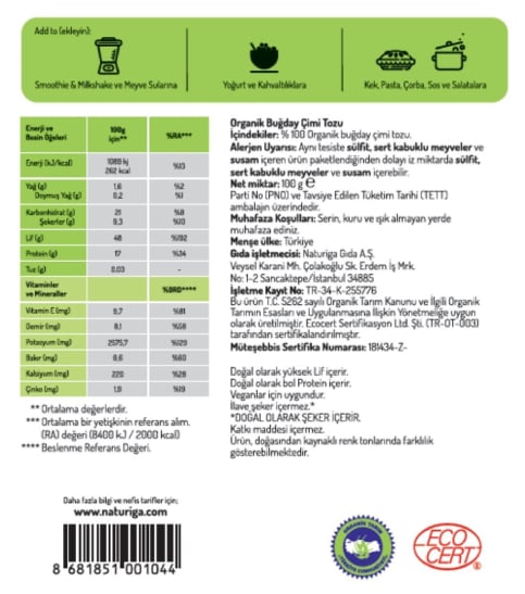 Naturiga Buğday Çimi Tozu 100 Gr