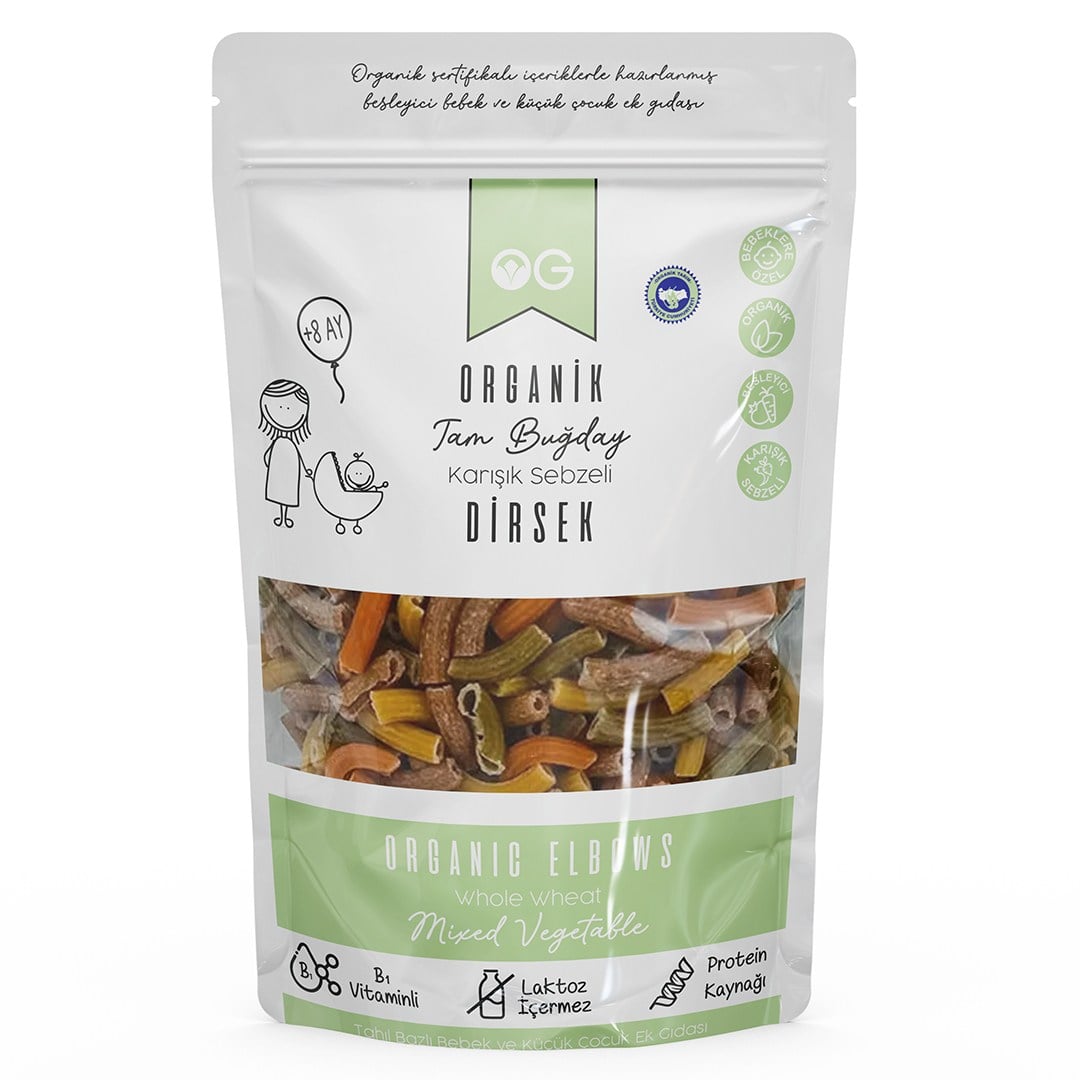 OG ORGANİK KARIŞIK SEBZELİ TAM BUĞDAY DİRSEK MAKARNA 200 G
