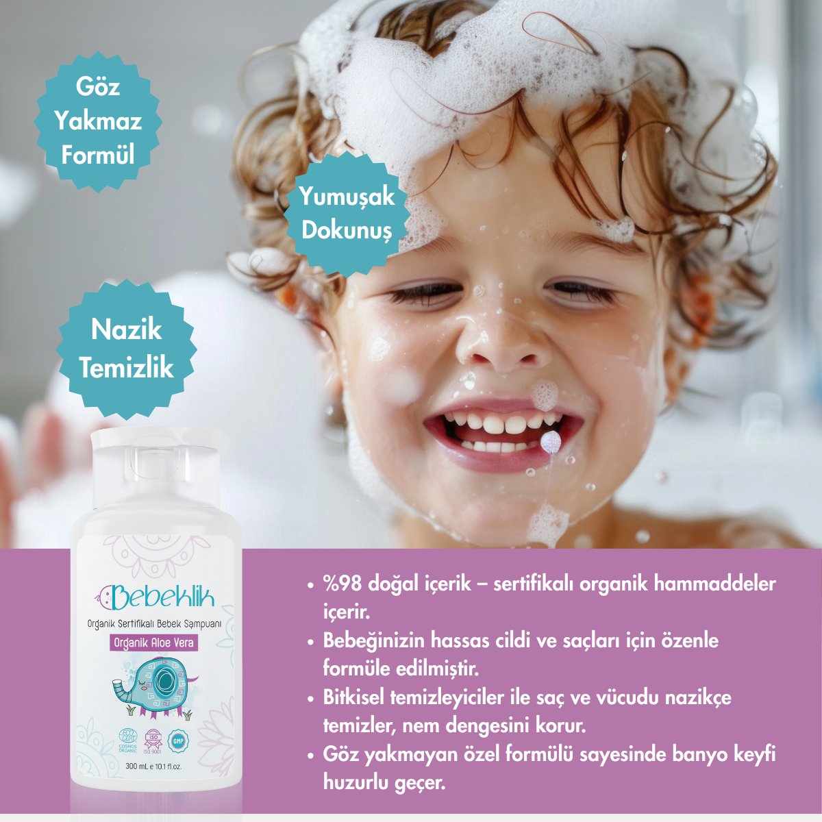 Organik Sertifikalı Aloe Vera Bebek ve Çocuk Şampuanı 300 Ml