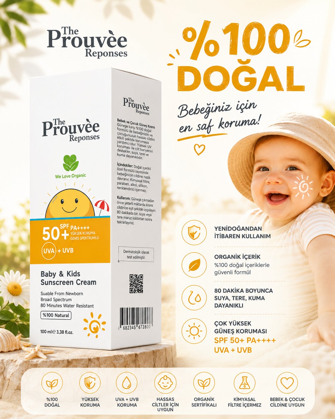 The Prouvee Reponses 50 Spf Bebek Çocuk Güneş Kremi 100Ml