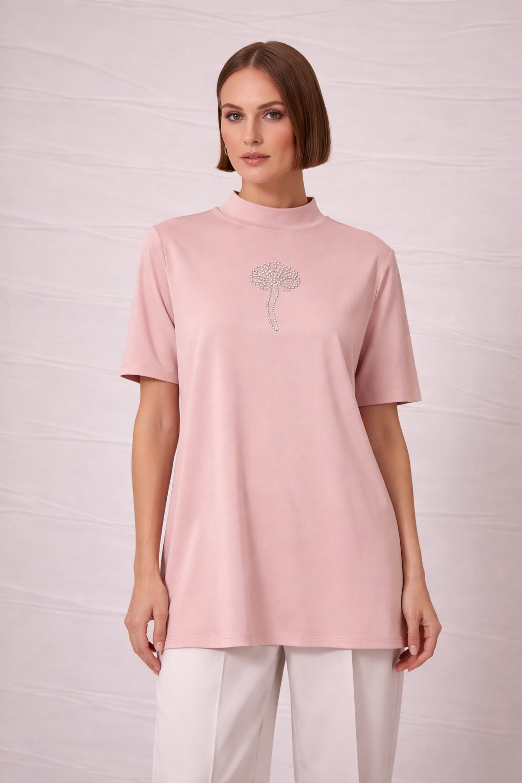 Çiçek Aksesuarlı Bambu Basic Tunik