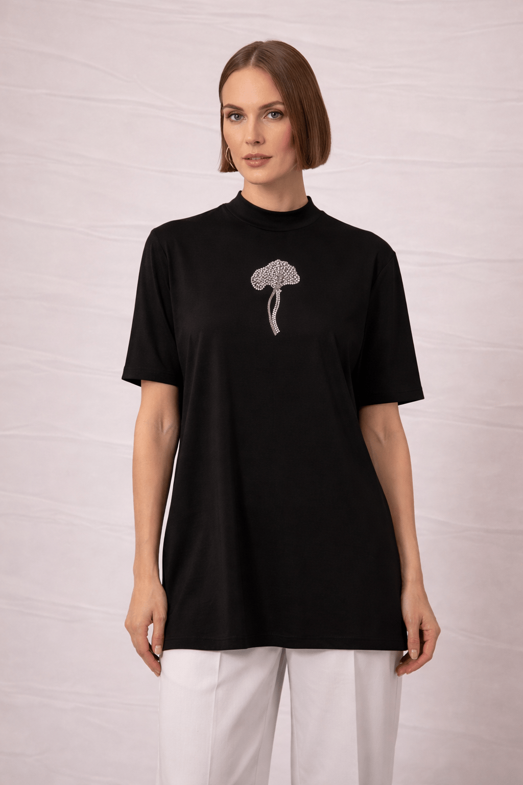 Çiçek Aksesuarlı Bambu Basic Tunik