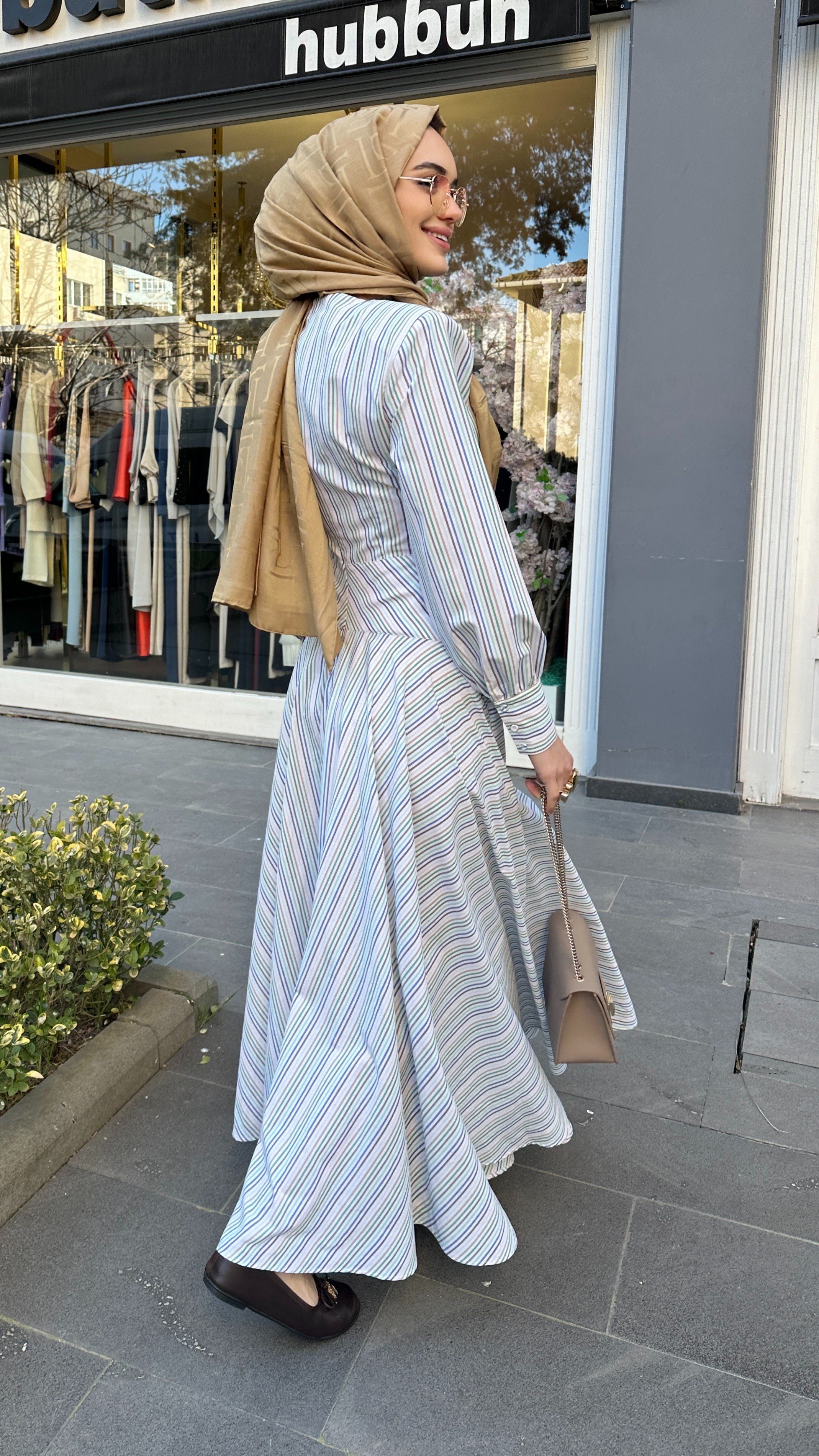 Çizgili Poplin Elbise