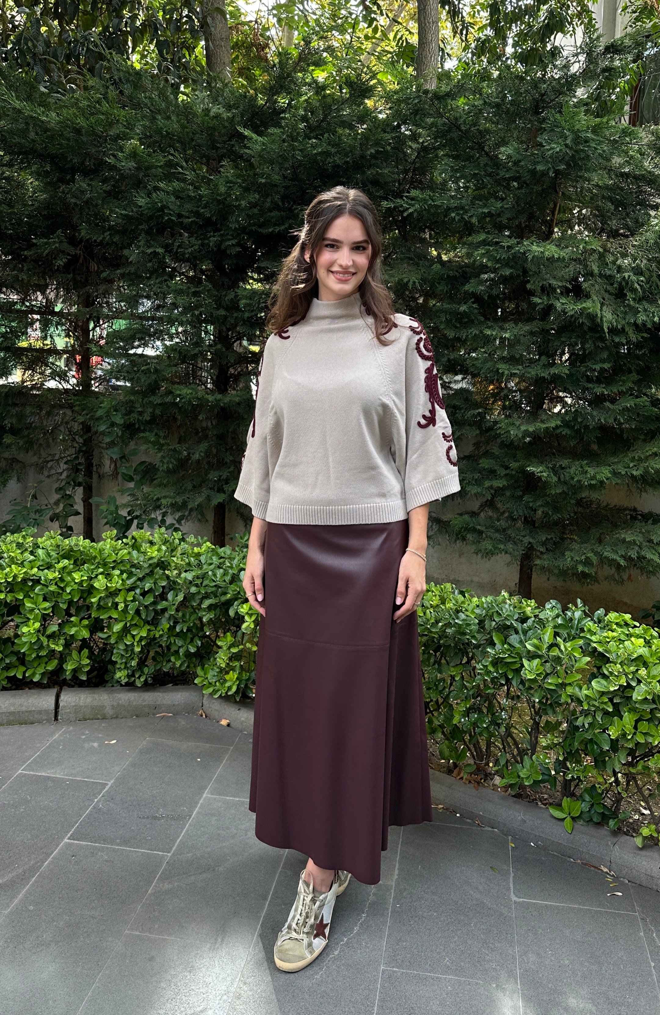 Fermuar Detaylı Midi Deri Etek
