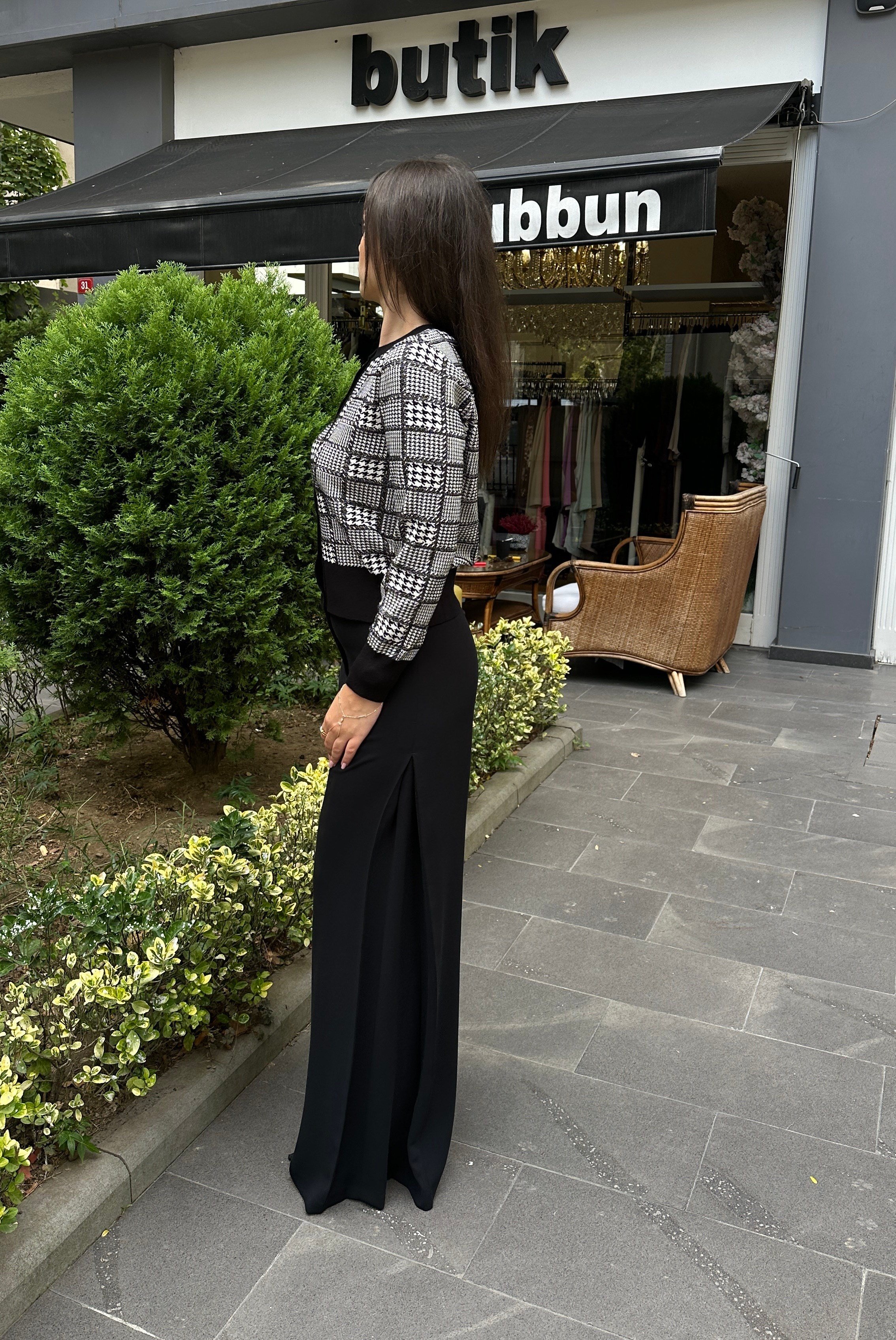 Pile  Detaylı Bol Paça Krep Pantolon 