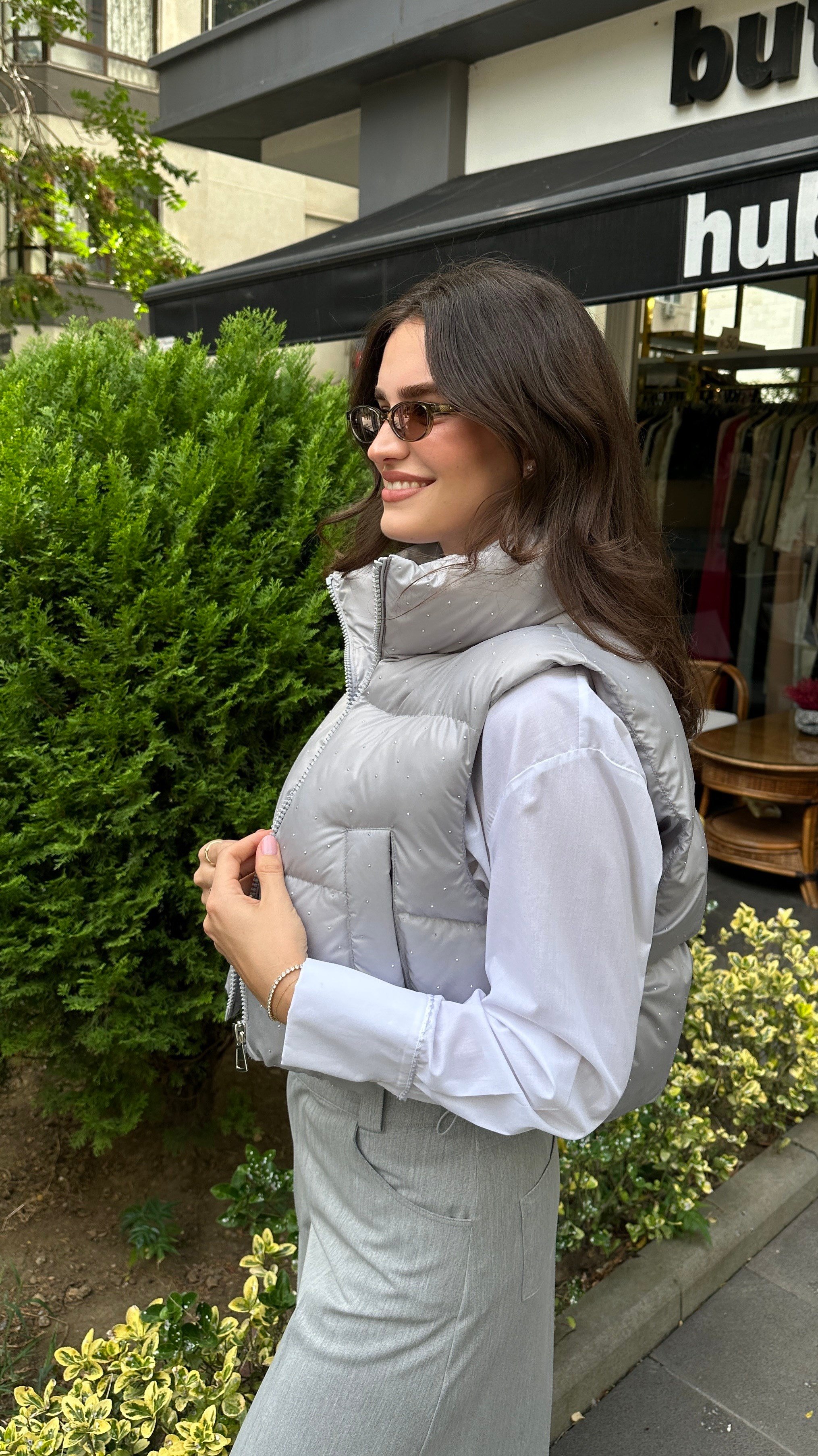 Taş Baskı Detaylı Şişme  Yelek 