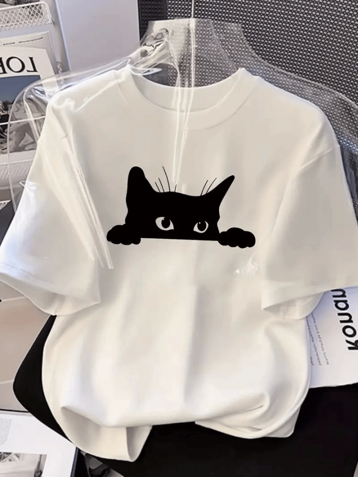 Baskılı Oversize Bisiklet Yaka T-shirt - Beyaz